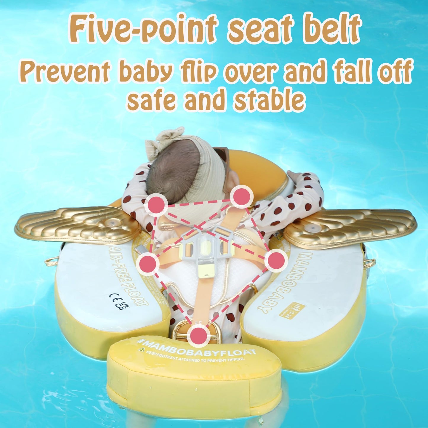 HECCEI Mambobaby Float Add Tail Baby Swim Float with Canopy – Leather Surface, Global Limited Edition Gold