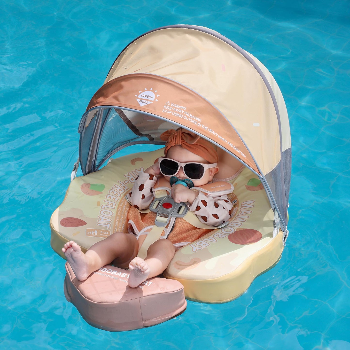 HECCEI Mambobaby Float Add Tail Baby Swim Float with Canopy - Non-Inflatable Soft Leather, UPF50+ Yellow (Limited Edition)