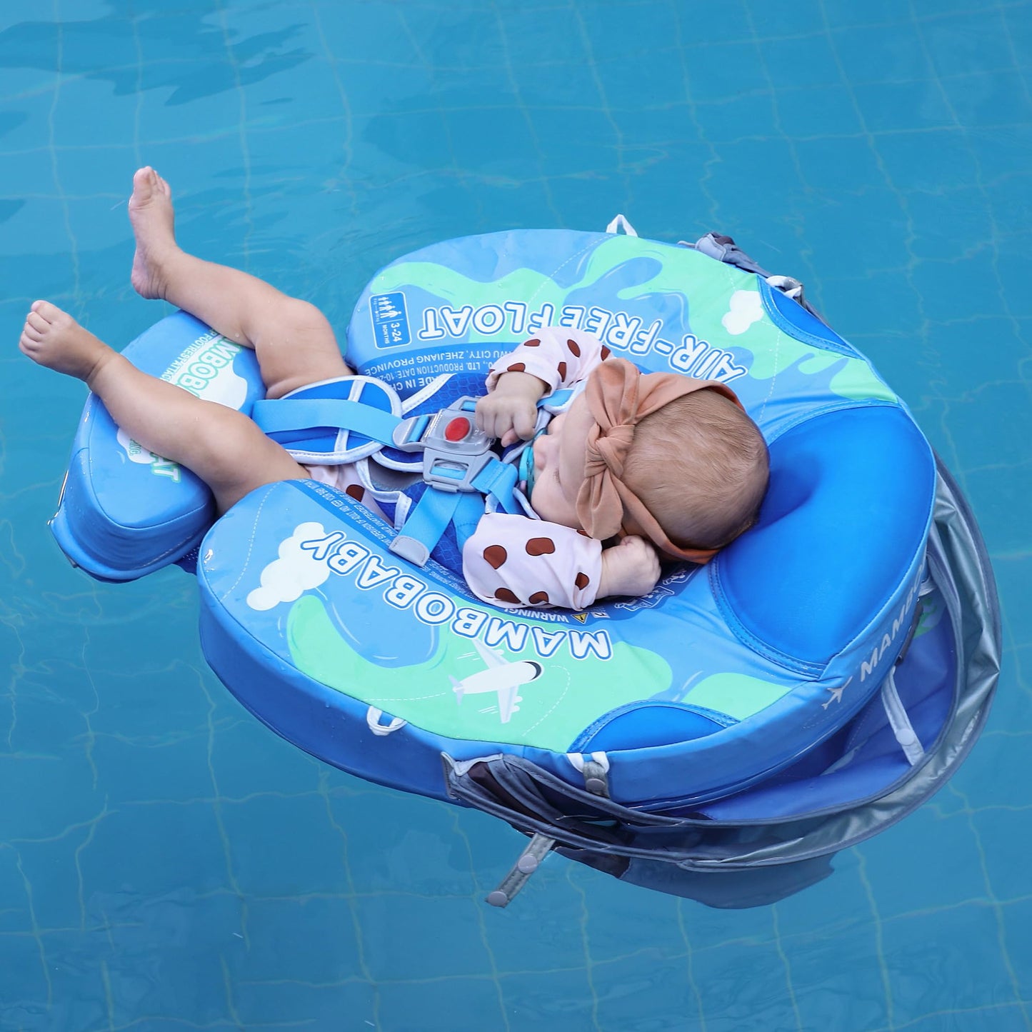 HECCEI Mambobaby Float Upgrade with Tail and Canopy – Infant Swim Ring (Blue Earth)