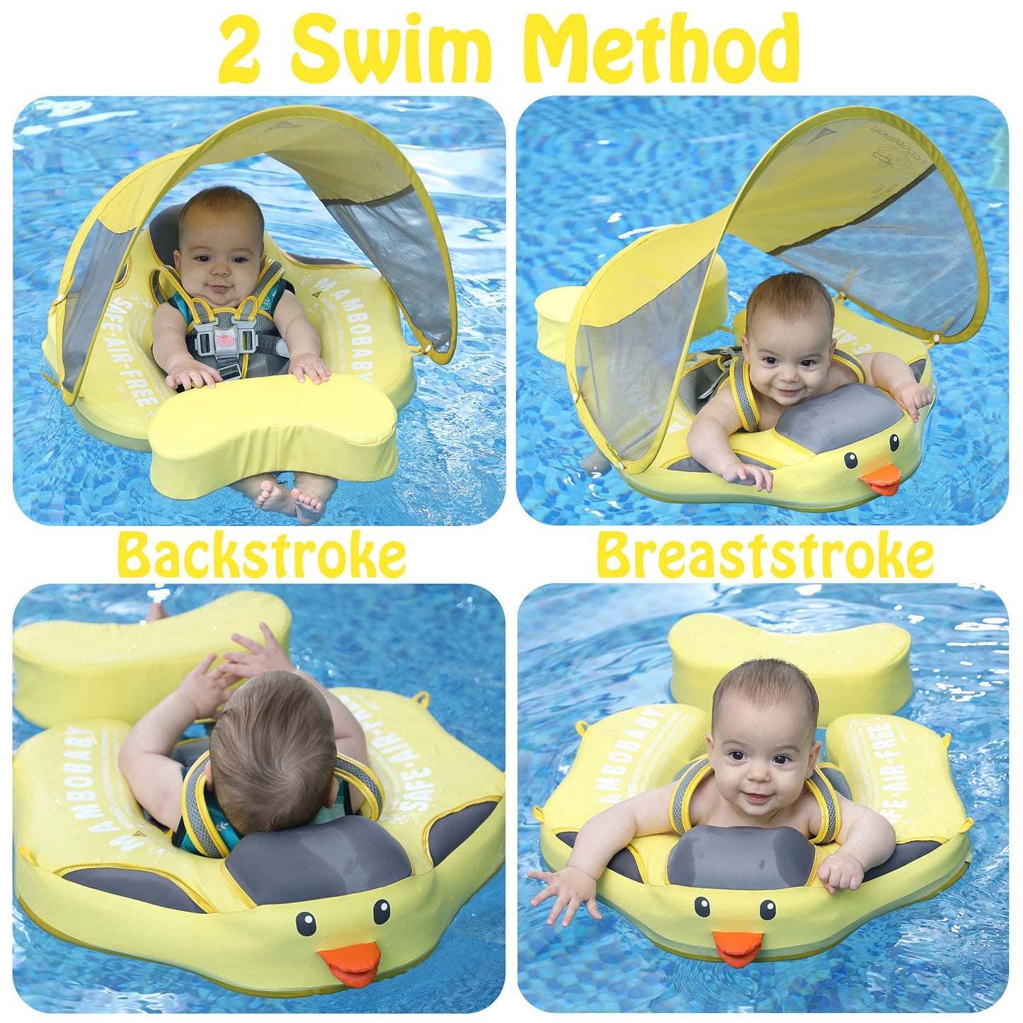 HECCEI Mambobaby Float Add Tail Baby Swim Float with Canopy – Non-Inflatable, Soft Leather, Special Edition Yellow