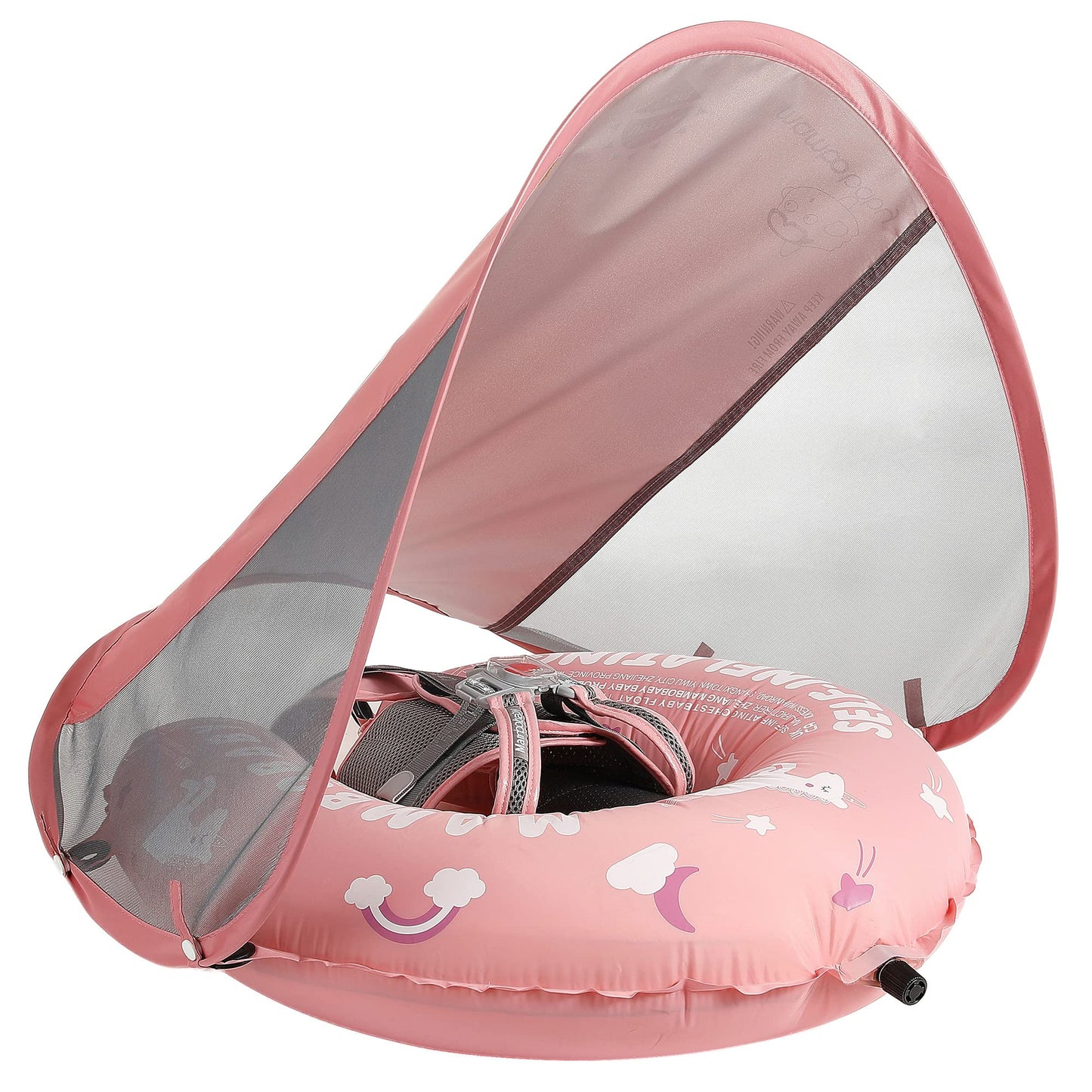 HECCEI Mambobaby Float – Self-Inflating Baby Swim Float with Canopy (Pink)