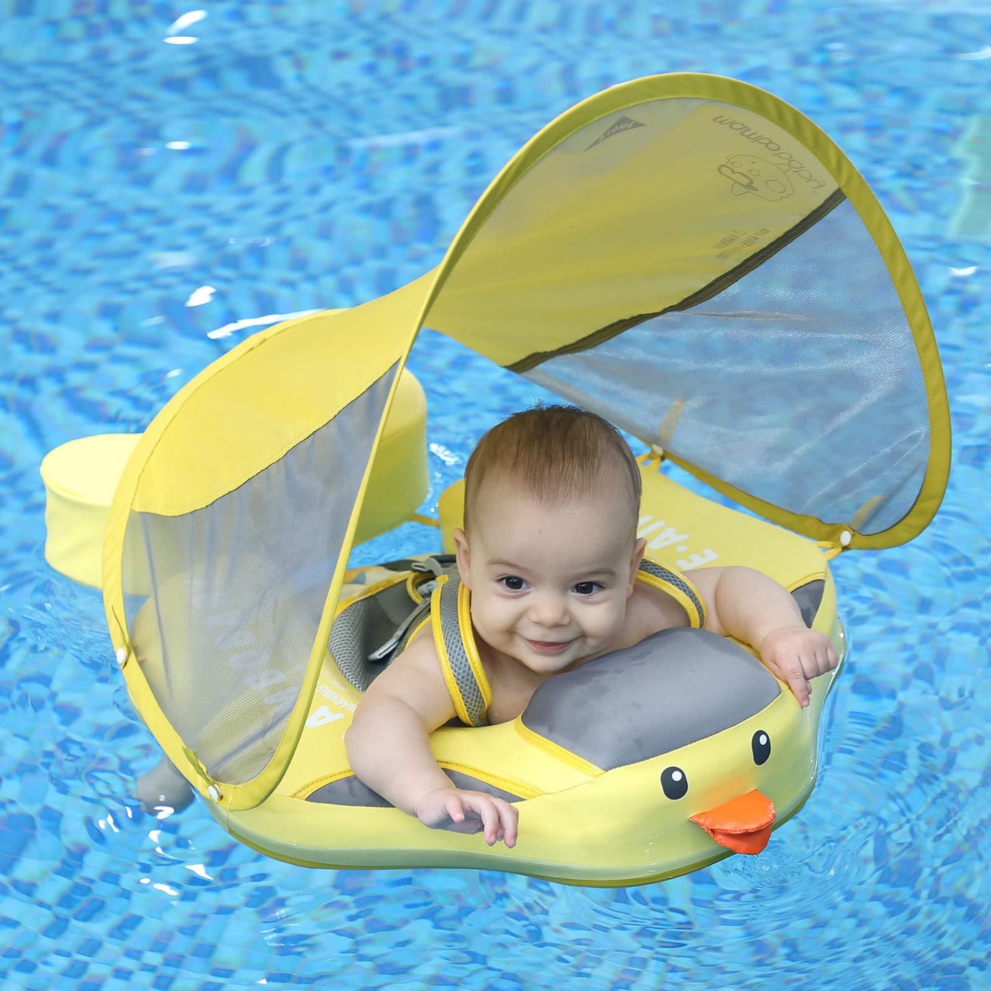 HECCEI Mambobaby Float Add Tail Baby Swim Float with Canopy – Non-Inflatable, Soft Leather, Special Edition Yellow