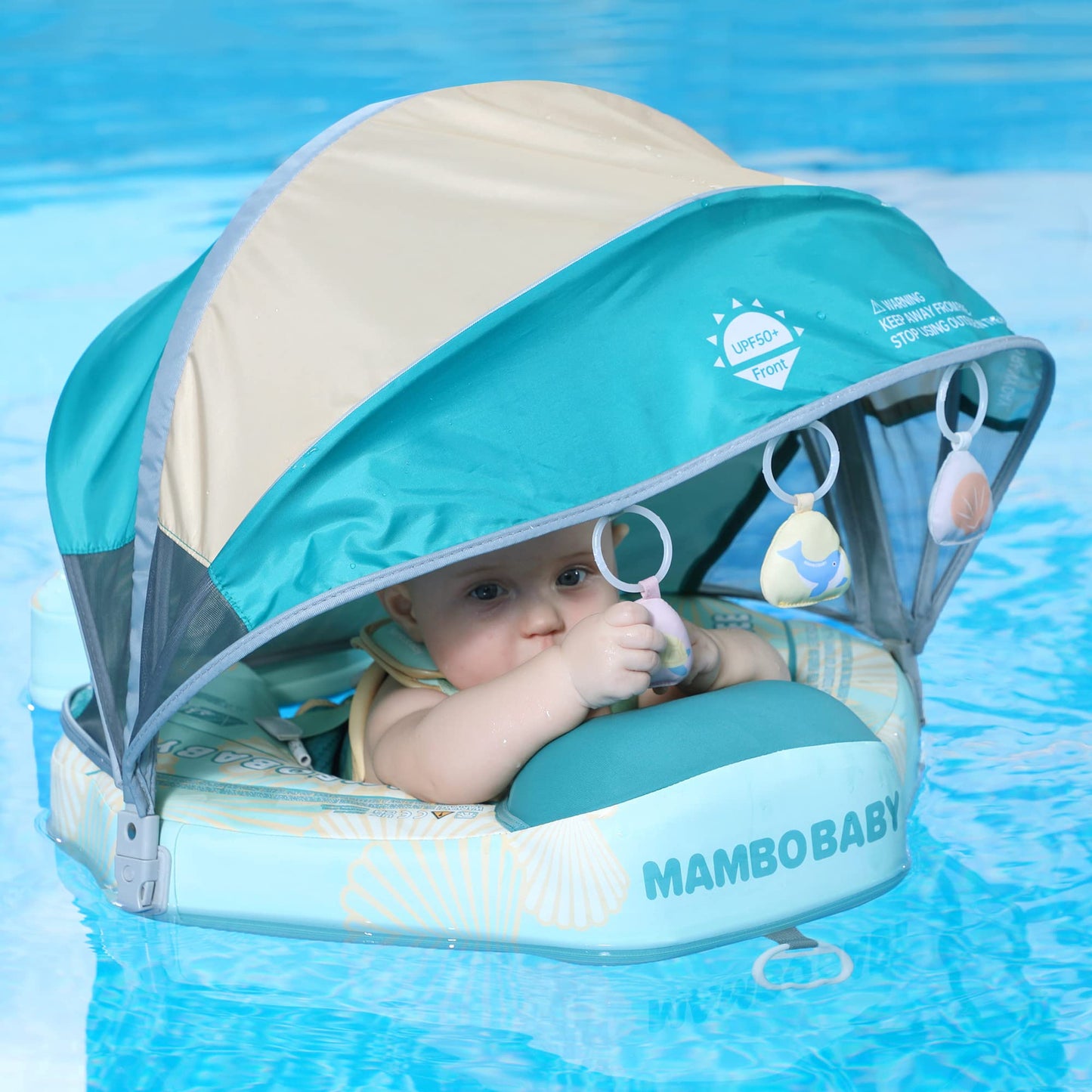HECCEI Mambobaby Float Add Tail with Canopy – Infant Swim Trainer (Shell Green)