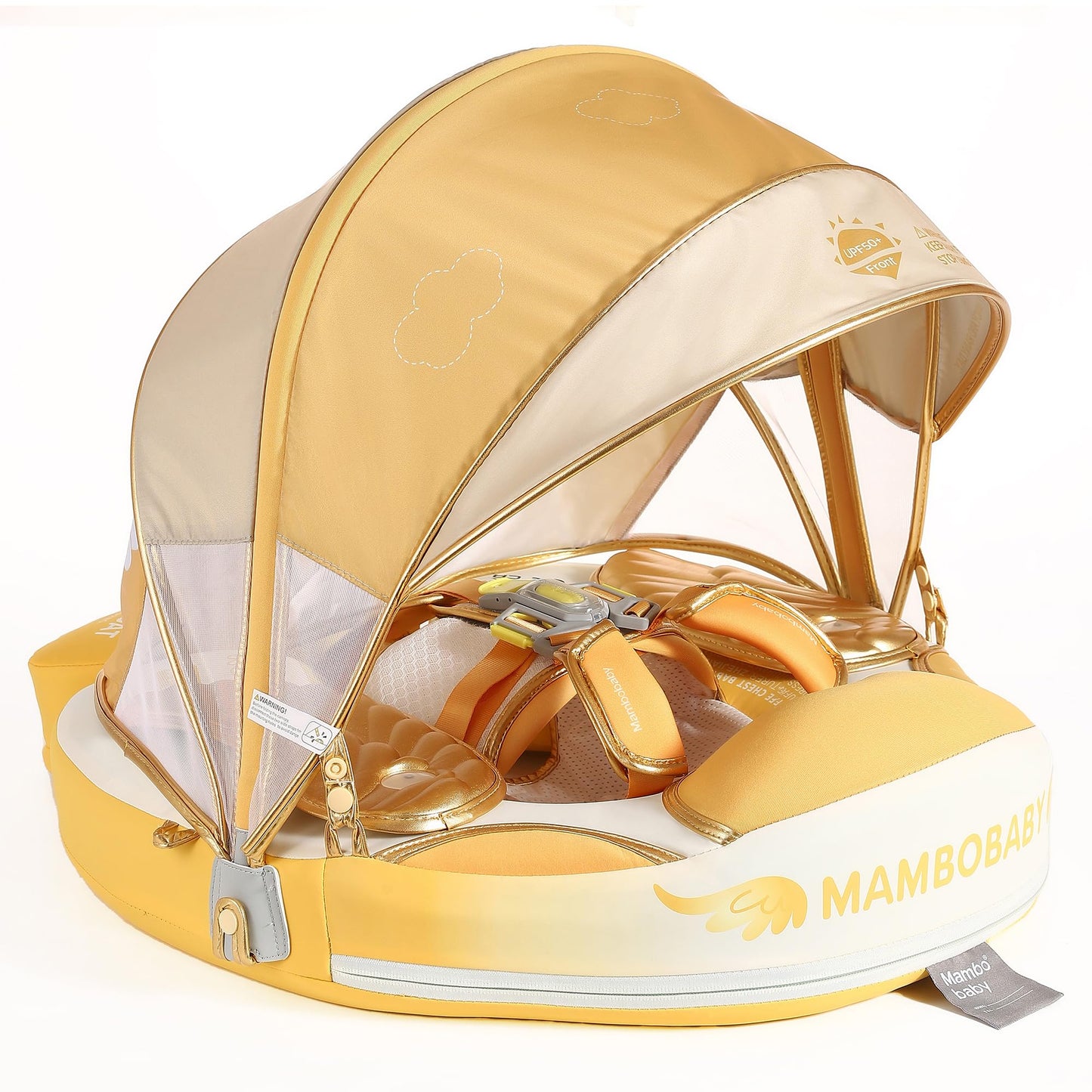 HECCEI Mambobaby Float Add Tail Baby Swim Float with Canopy – Leather Surface, Global Limited Edition Gold