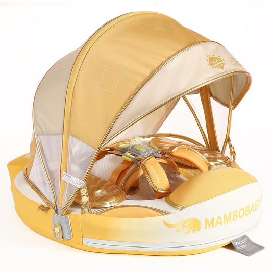 HECCEI Mambobaby Float Add Tail Baby Swim Float with Canopy – Leather Surface, Global Limited Edition Gold