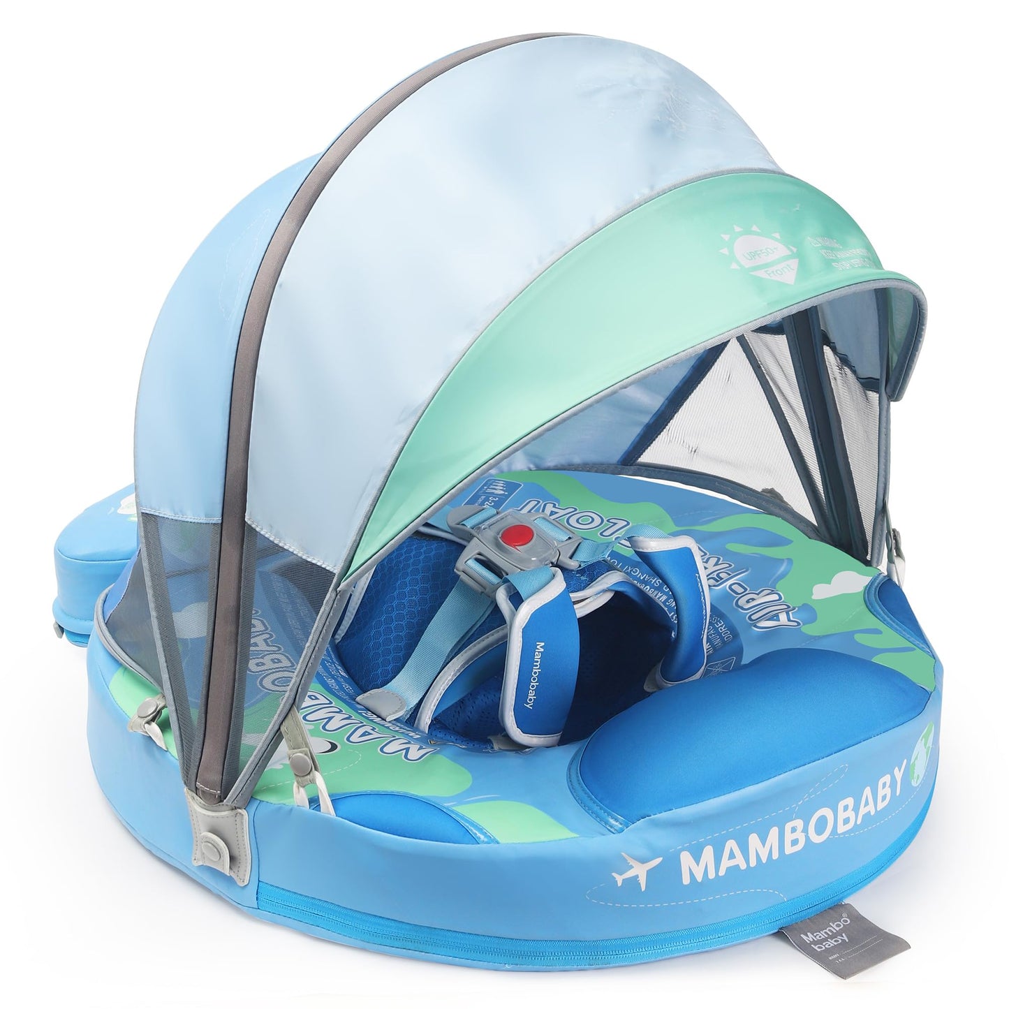 HECCEI Mambobaby Float Upgrade with Tail and Canopy – Infant Swim Ring (Blue Earth)