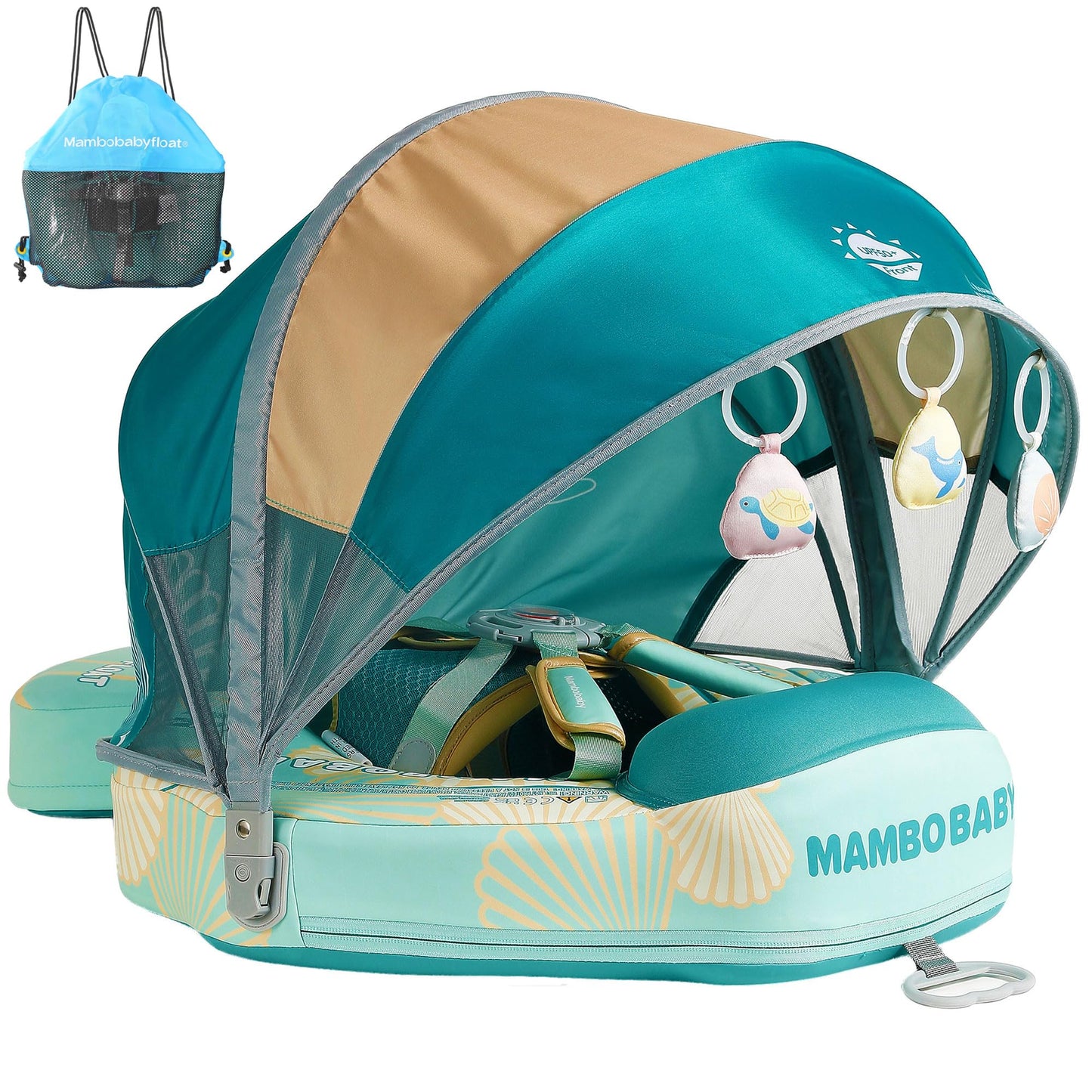 HECCEI Mambobaby Float Add Tail with Canopy – Infant Swim Trainer (Shell Green)