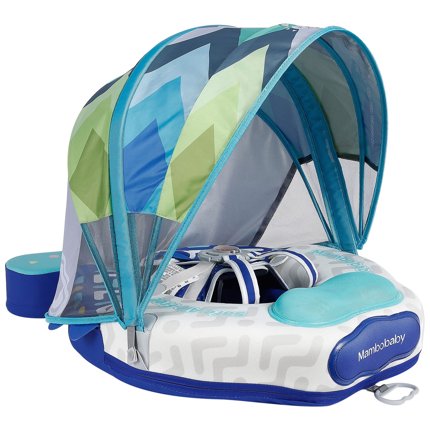 HECCEI Mambobaby Float Upgrade with Tail & Canopy | Infant Swim Trainer 3–24 Months (Blue, Colorful Fish)