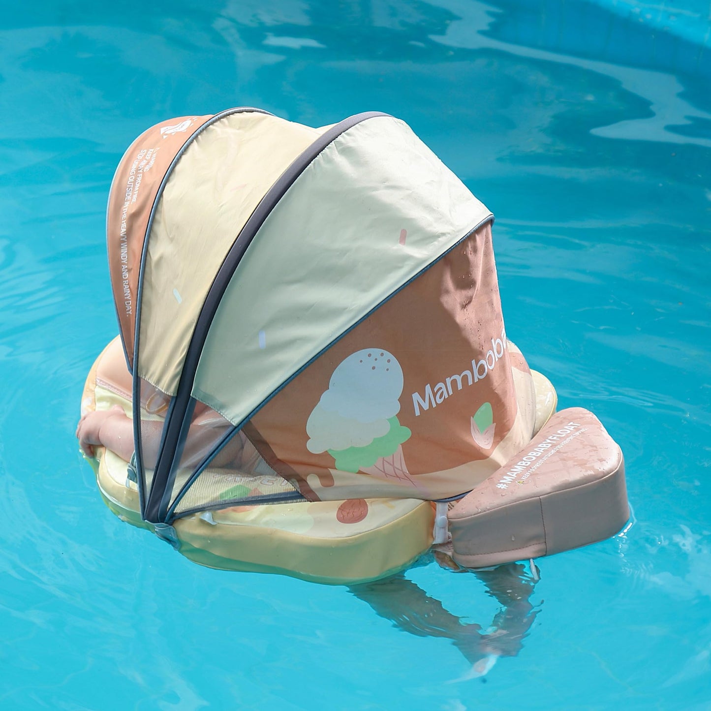 HECCEI Mambobaby Float Add Tail Baby Swim Float with Canopy - Non-Inflatable Soft Leather, UPF50+ Yellow (Limited Edition)