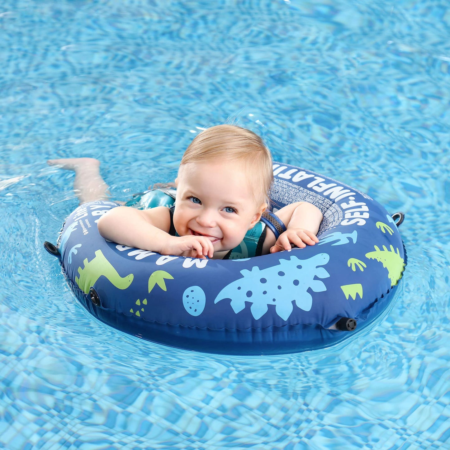 HECCEI Mambobaby: Compressible Folding Baby Self-Inflating Float with Sun Canopy – Blue