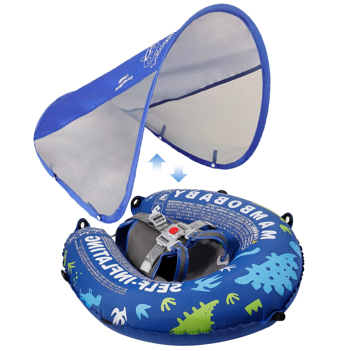 HECCEI Mambobaby: Compressible Folding Baby Self-Inflating Float with Sun Canopy – Blue