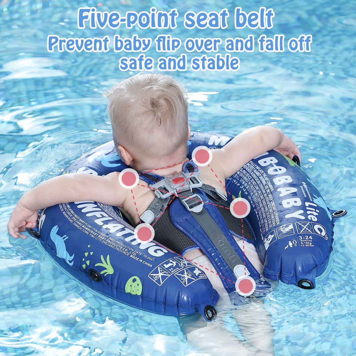 HECCEI Mambobaby: Compressible Folding Baby Self-Inflating Float with Sun Canopy – Blue