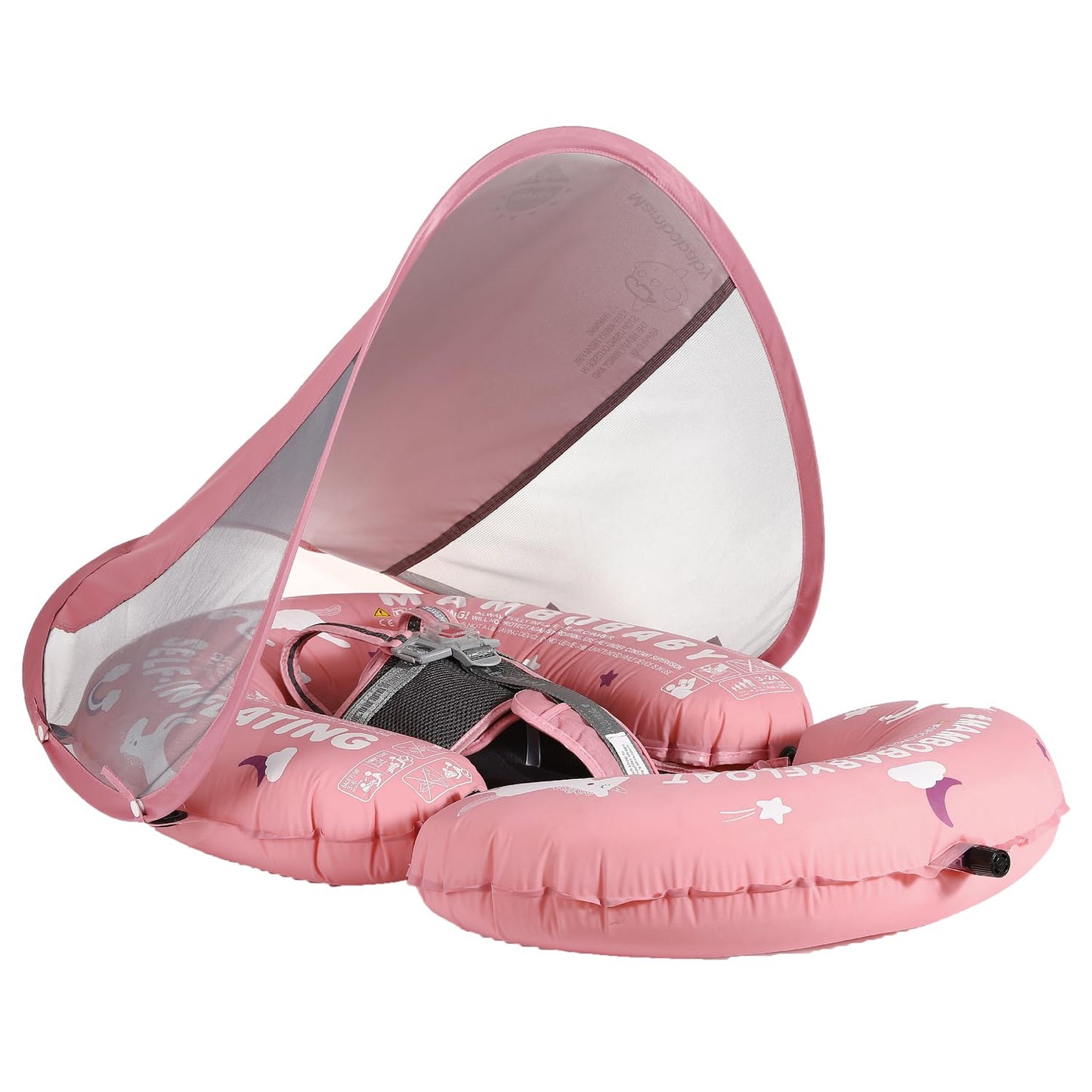 HECCEI Mambobaby Baby Pool Float Hammock with Canopy – Self-Inflating Water Bed, 3-24 Months, UPF50+, Pink