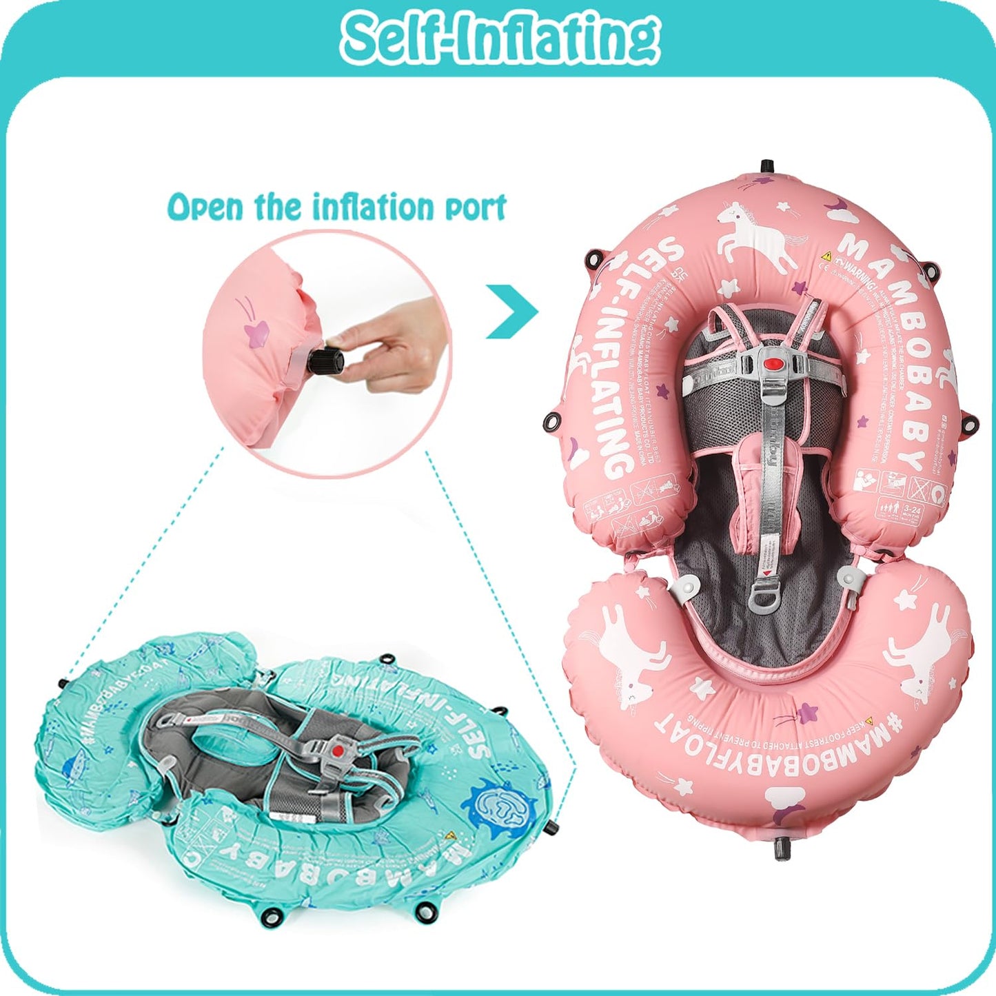 HECCEI Mambobaby Baby Pool Float Hammock with Canopy – Self-Inflating Water Bed, 3-24 Months, UPF50+, Pink