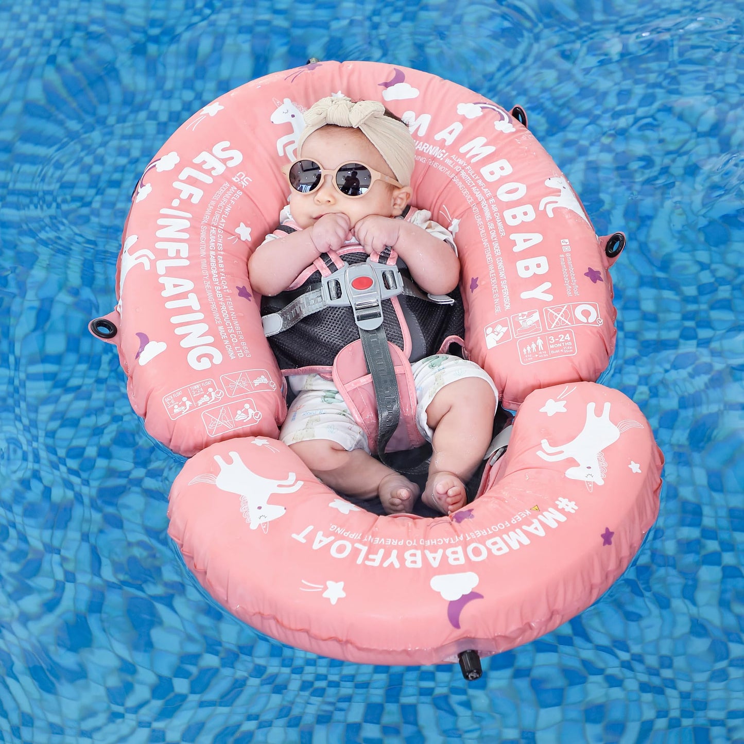 HECCEI Mambobaby Baby Pool Float Hammock with Canopy – Self-Inflating Water Bed, 3-24 Months, UPF50+, Pink