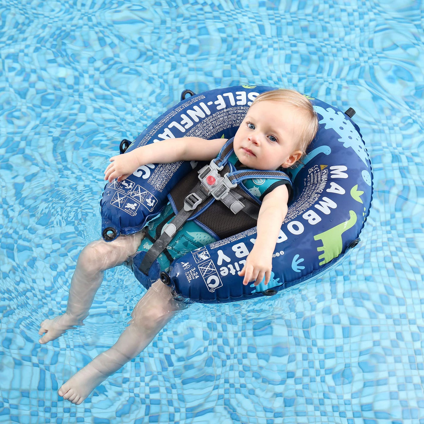 HECCEI Mambobaby: Compressible Folding Baby Self-Inflating Float with Sun Canopy – Blue