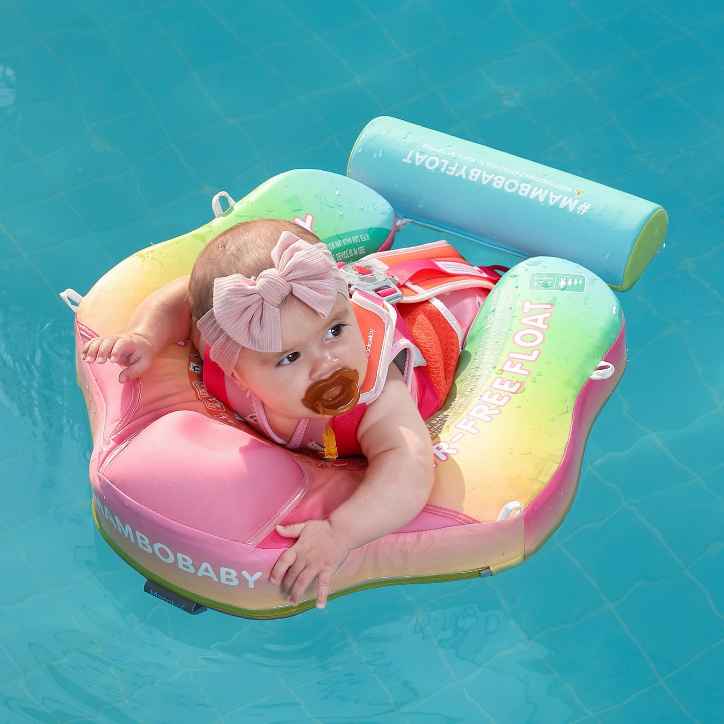 HECCEI Mambobaby Add Tail Baby Float with Sun Canopy Rainbow – 360° Protection for Babies 3–24 Months