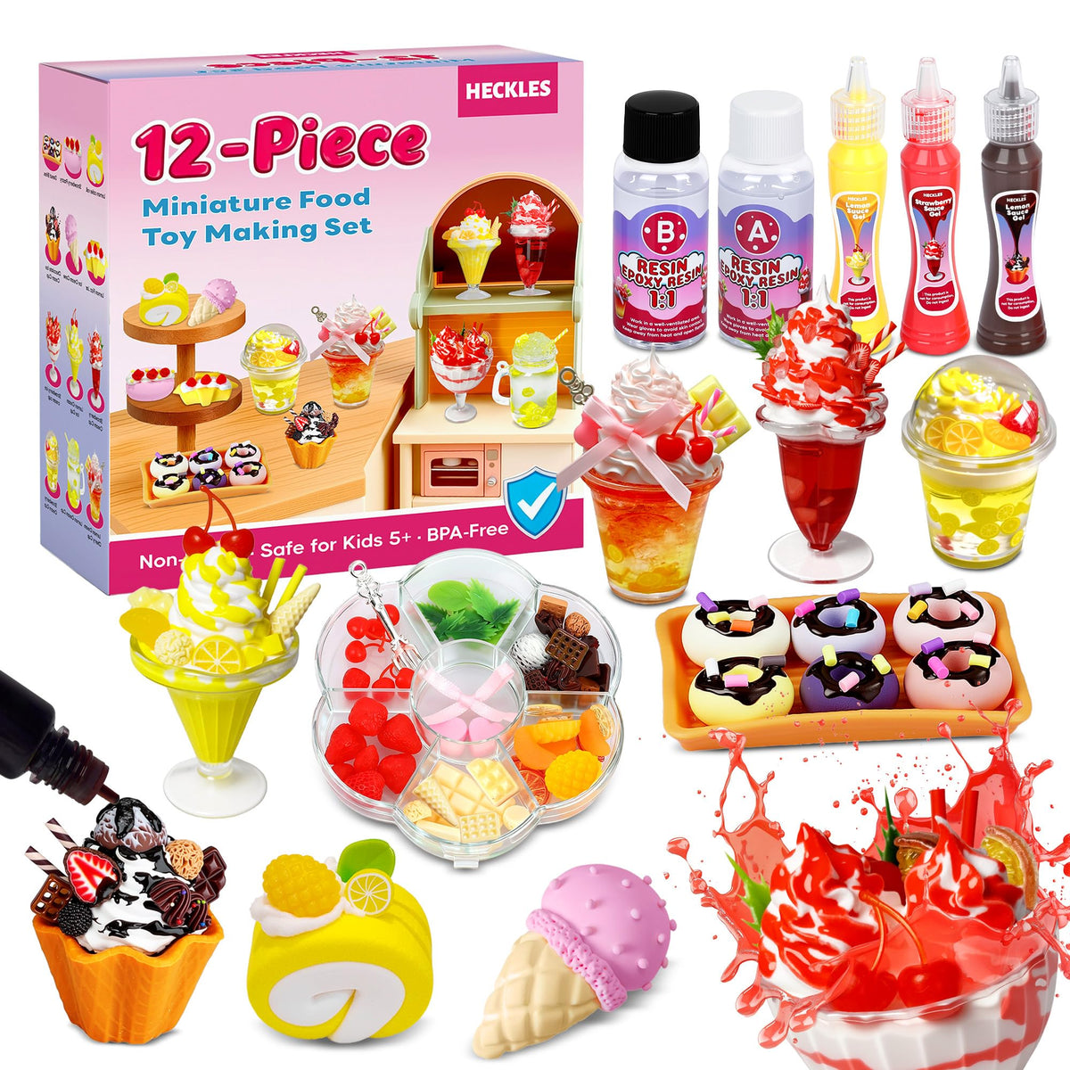 HECKLES 12-Piece Miniature Food Set | Non-Edible DIY Play for Kids 5+