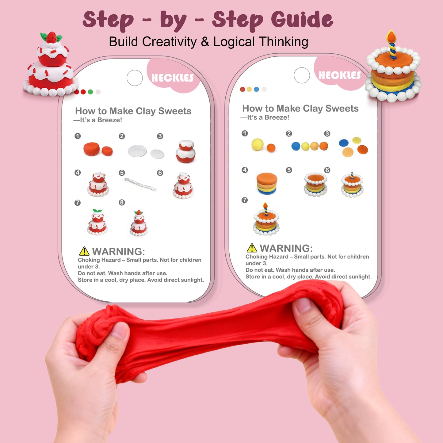 HECKLES Air Dry Clay Kit for Kids (3-12) – Non-Toxic Dessert-Themed DIY | 12 Boxes, 48 Blocks