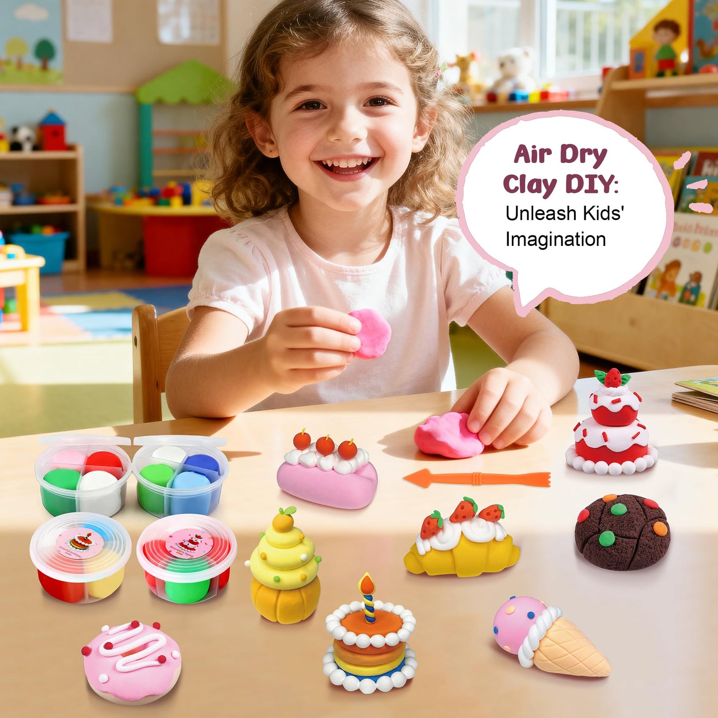HECKLES Air Dry Clay Kit for Kids (3-12) – Non-Toxic Dessert-Themed DIY | 12 Boxes, 48 Blocks