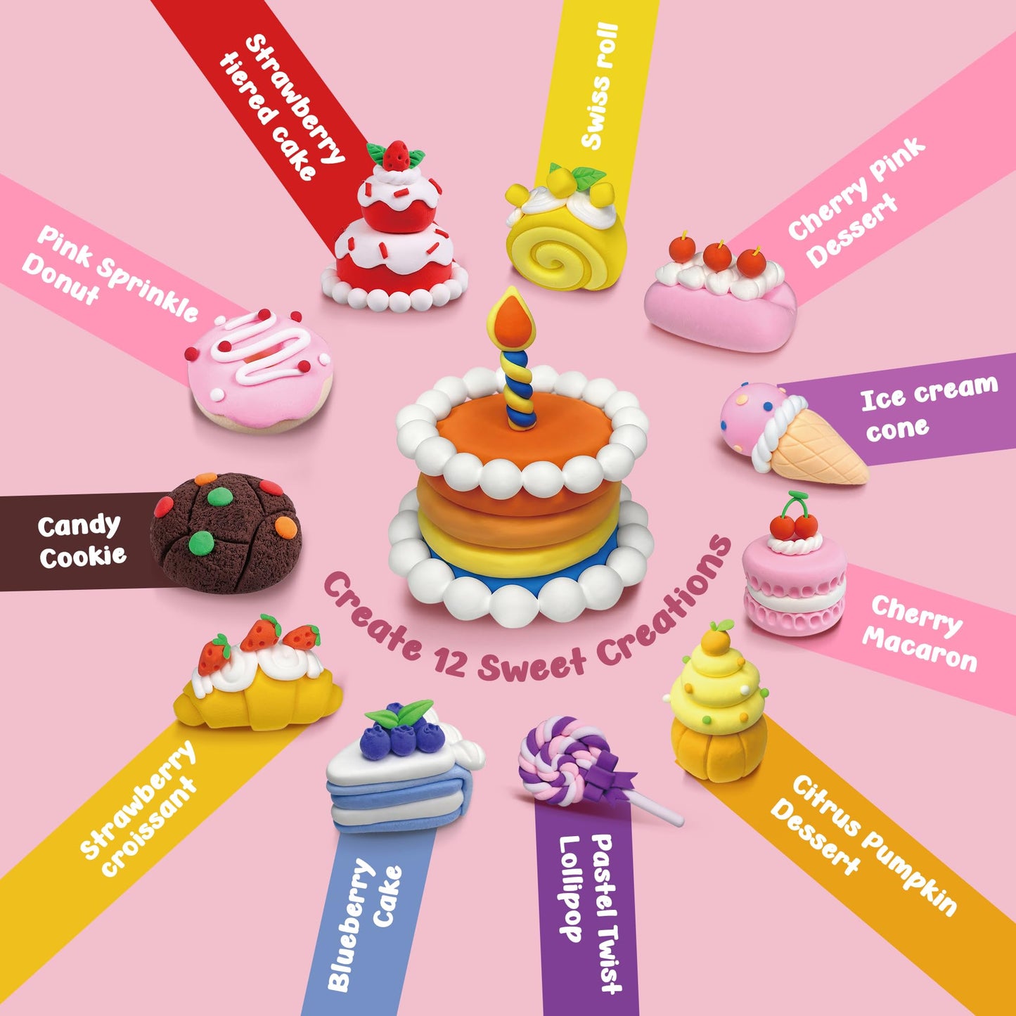 HECKLES Air Dry Clay Kit for Kids (3-12) – Non-Toxic Dessert-Themed DIY | 12 Boxes, 48 Blocks