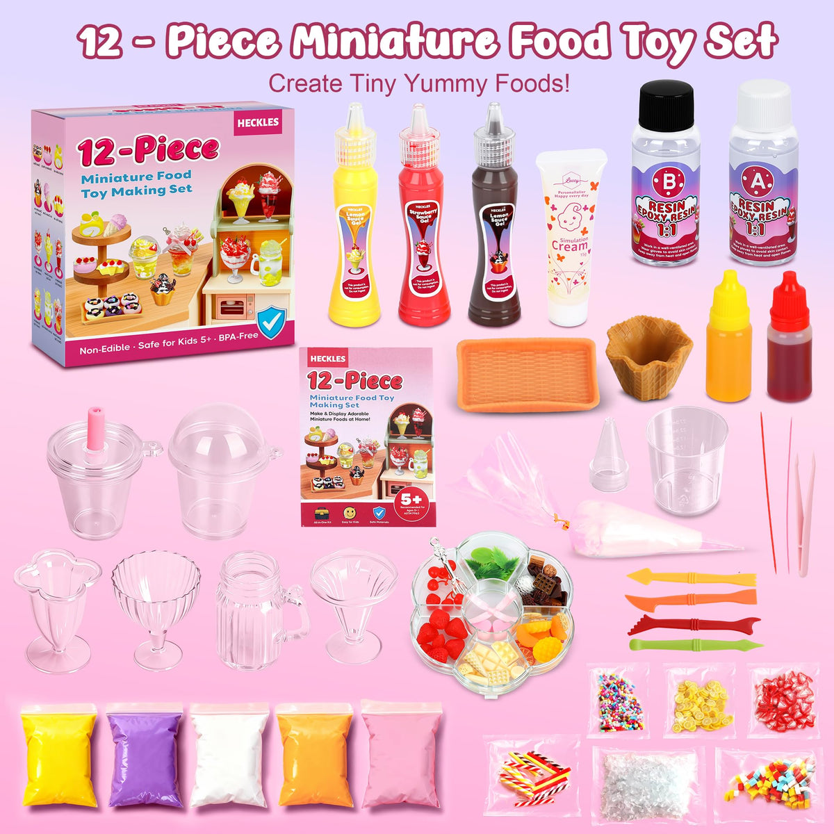 HECKLES 12-Piece Miniature Food Set | Non-Edible DIY Play for Kids 5+