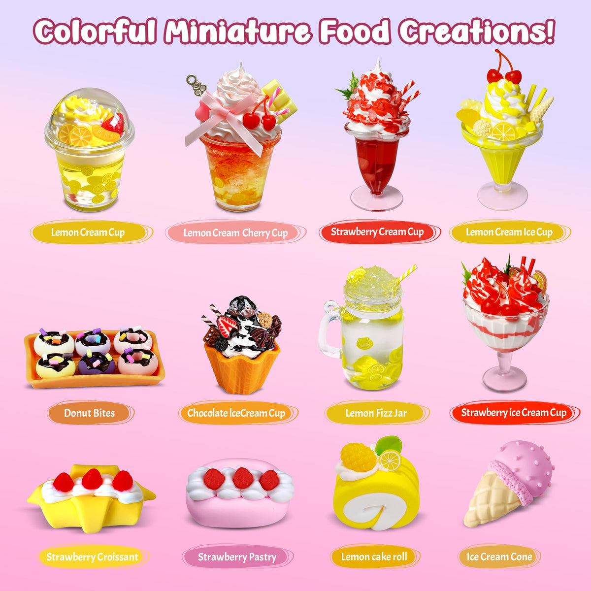 HECKLES 12-Piece Miniature Food Set | Non-Edible DIY Play for Kids 5+