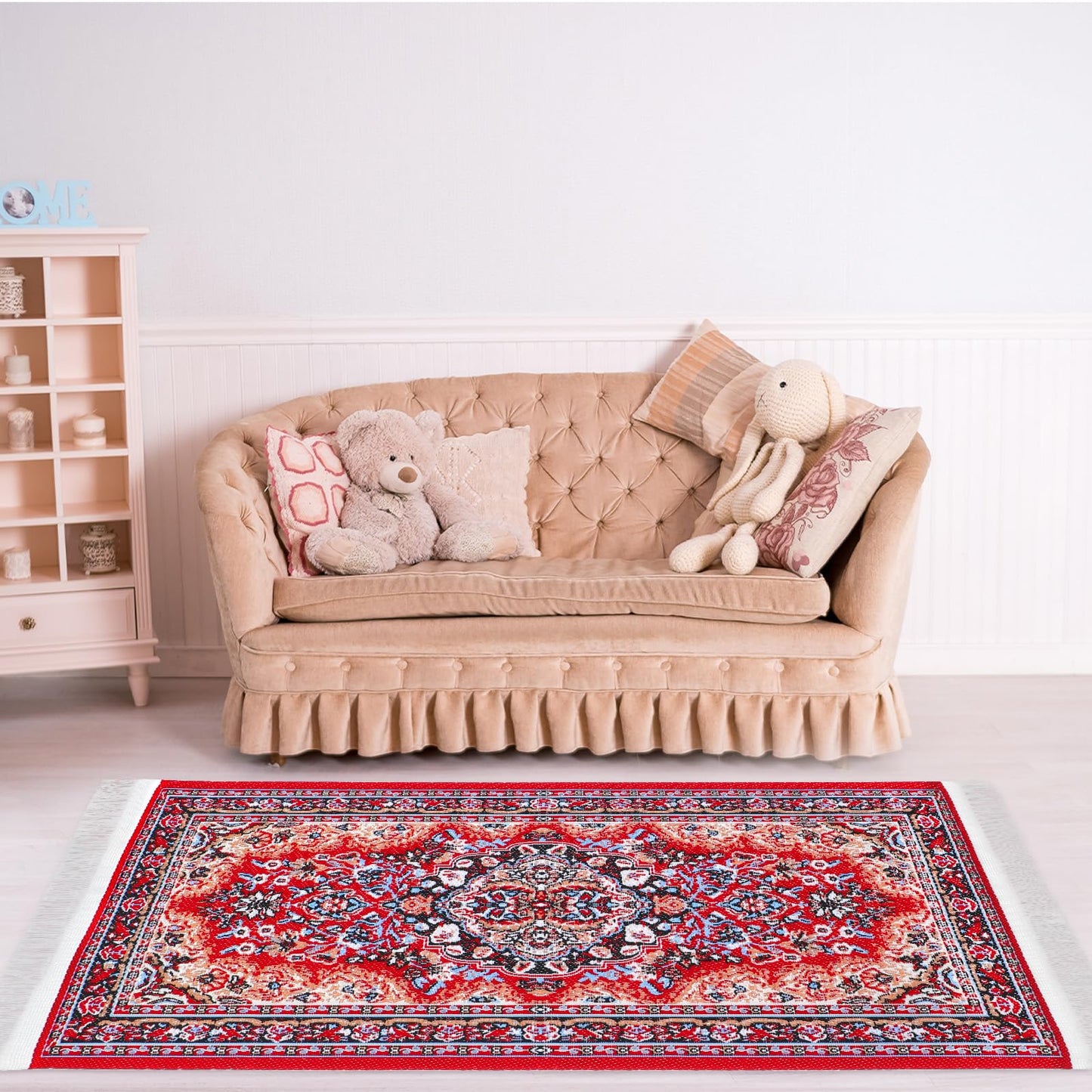 Heclia Dollhouse Rug Set - 3-Piece 1:12 Vintage Floral Mini Rugs (Blue, Red, Yellow)