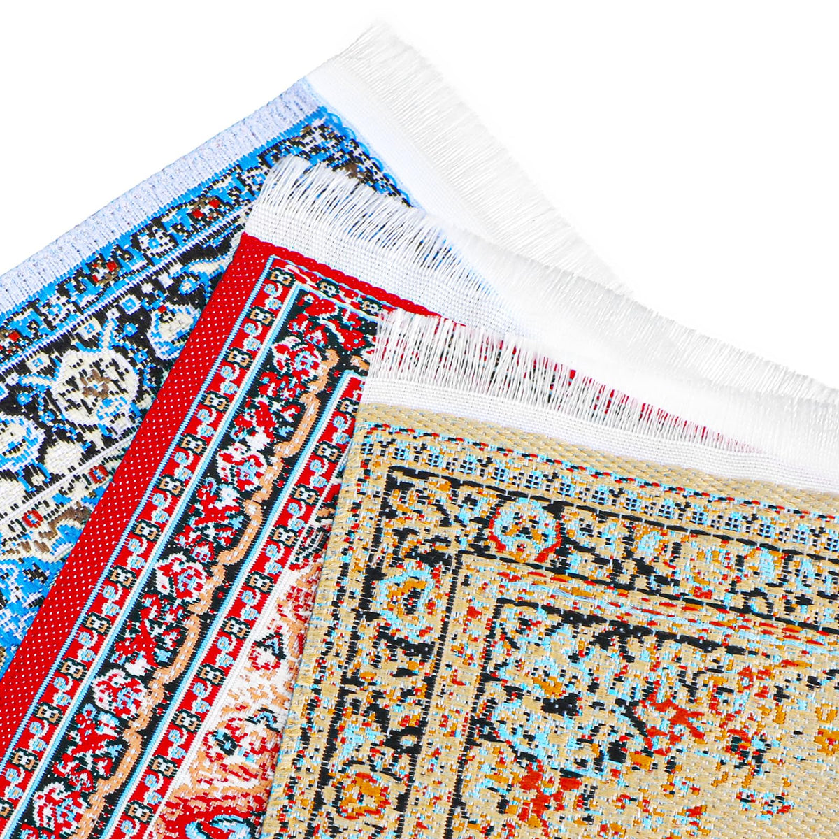 Heclia Dollhouse Rug Set - 3-Piece 1:12 Vintage Floral Mini Rugs (Blue, Red, Yellow)