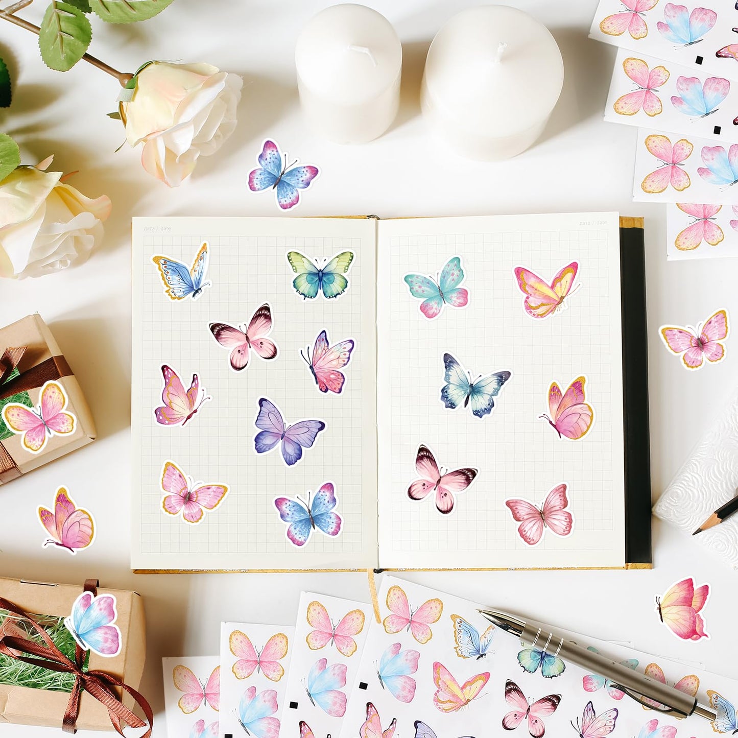Hedeey 480 Pcs Butterfly Stickers — Watercolor Decals for Scrapbooks, Bottles & More