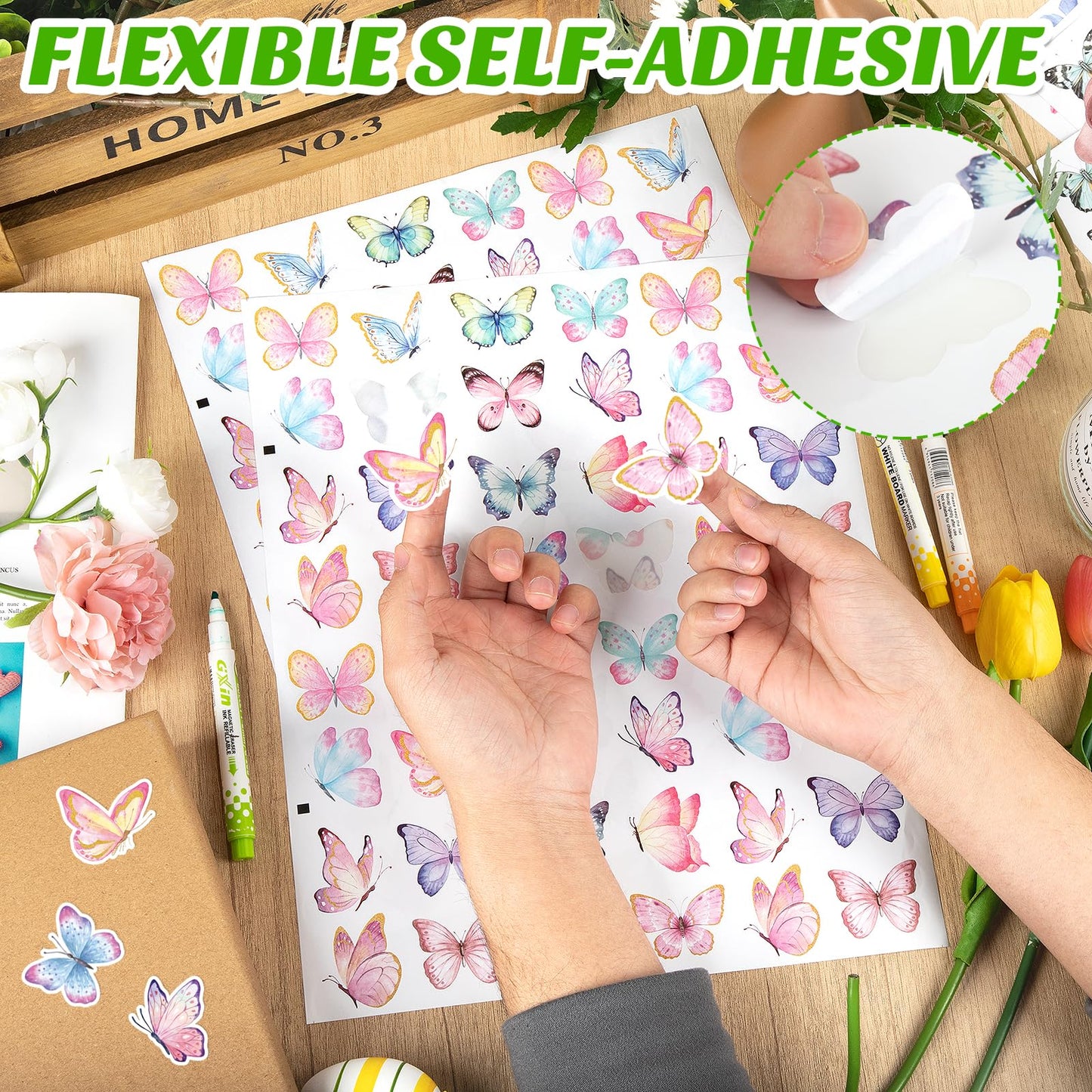 Hedeey 480 Pcs Butterfly Stickers — Watercolor Decals for Scrapbooks, Bottles & More