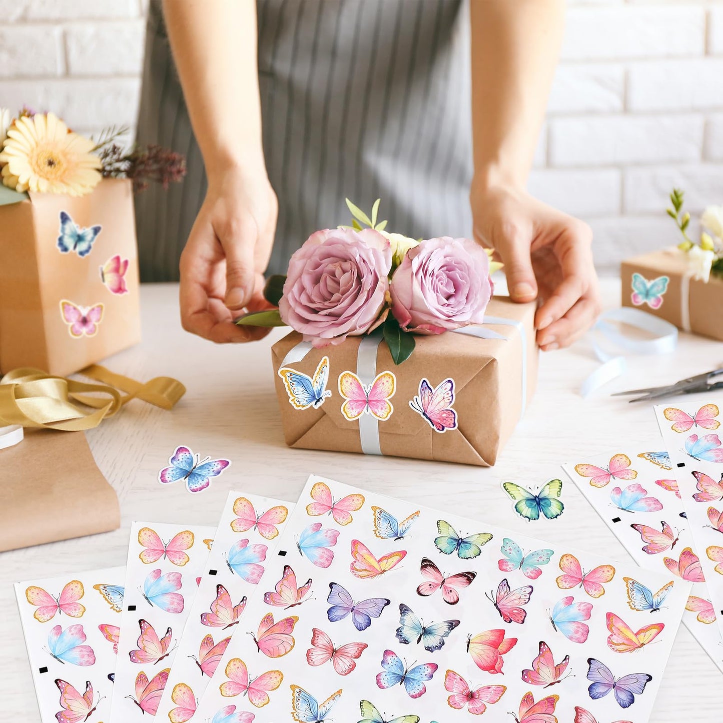 Hedeey 480 Pcs Butterfly Stickers — Watercolor Decals for Scrapbooks, Bottles & More
