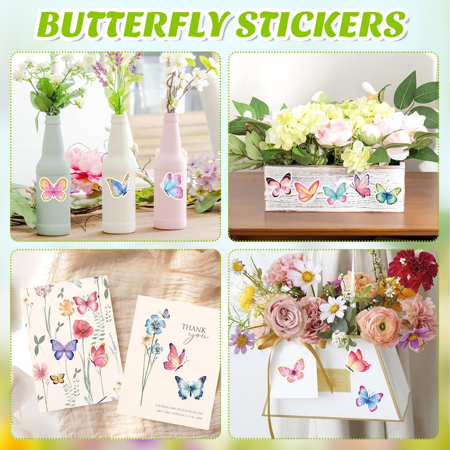 Hedeey 480 Pcs Butterfly Stickers — Watercolor Decals for Scrapbooks, Bottles & More