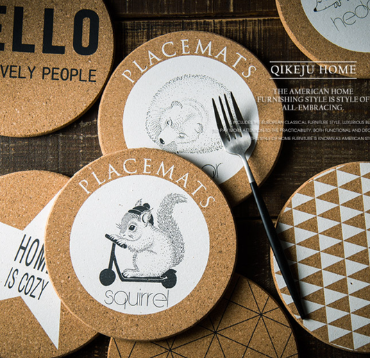 Animal Cork Coasters – Round Heat-Resistant Table Mats for Kitchen