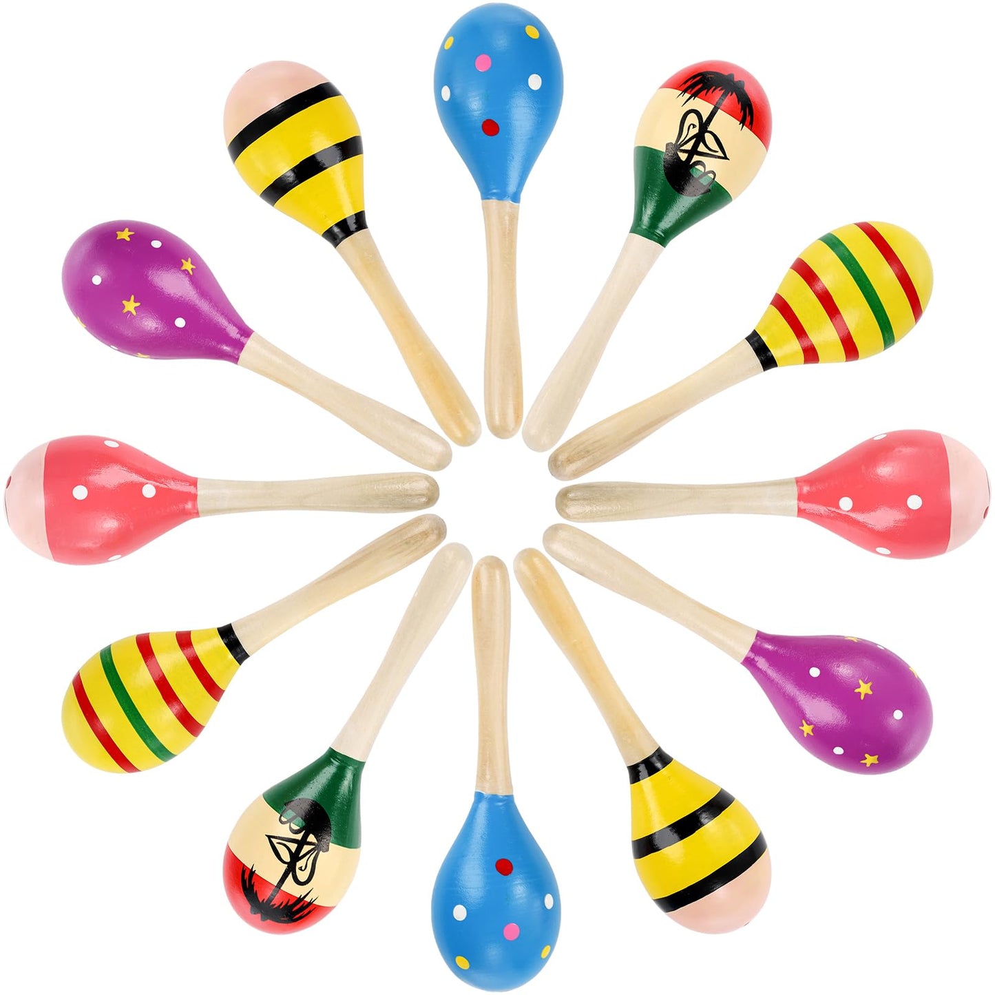 Hedume 12 Pack Wooden Festival Maracas – 8-inch Shaker Noisemakers for Parties