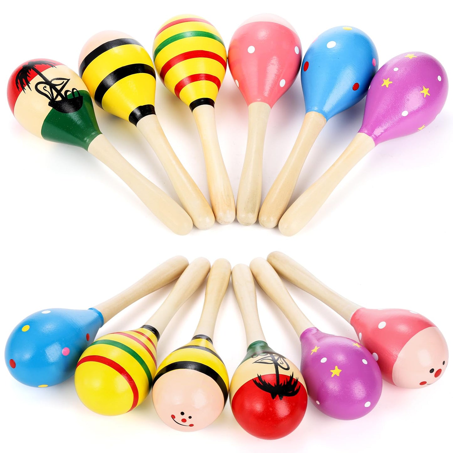 Hedume 12 Pack Wooden Festival Maracas – 8-inch Shaker Noisemakers for Parties