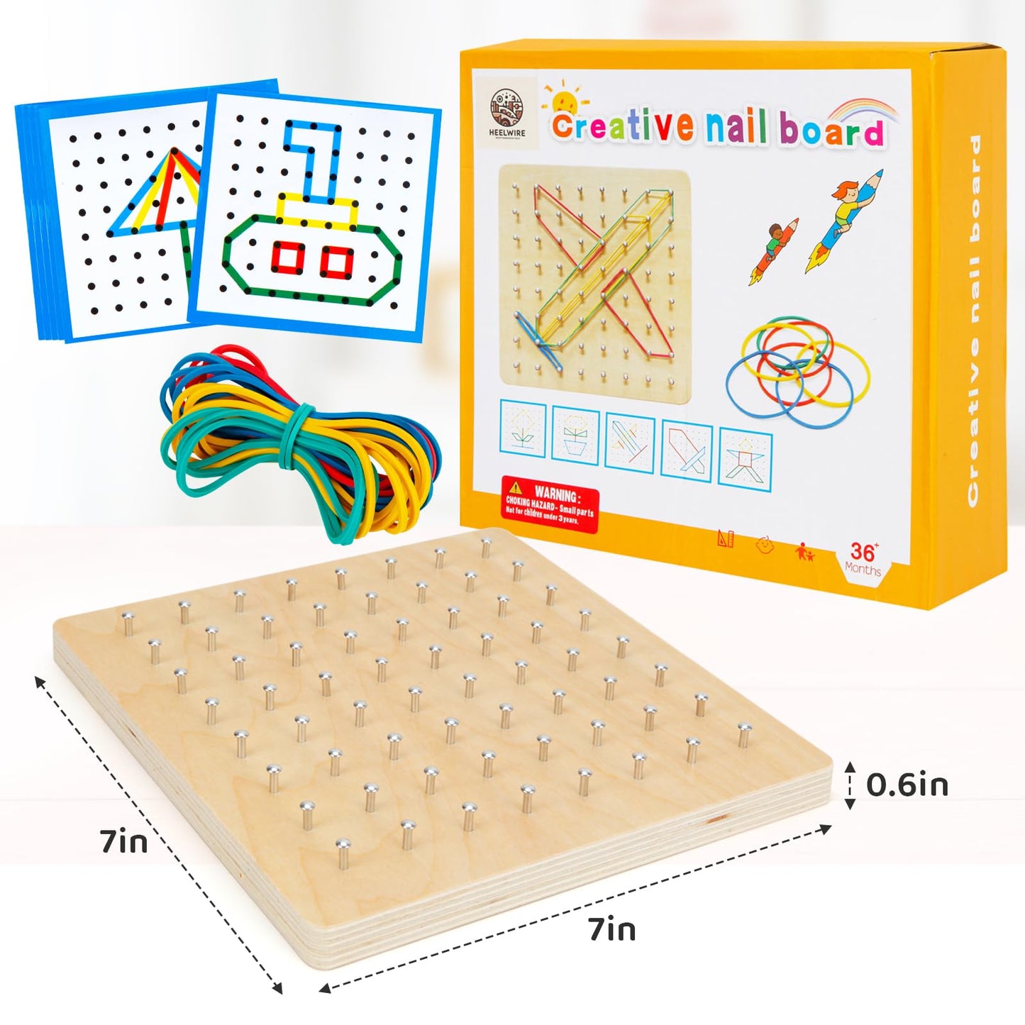 HEELWIRE 2-Pack Wooden Geoboard — Montessori Math Toy with Pattern Cards