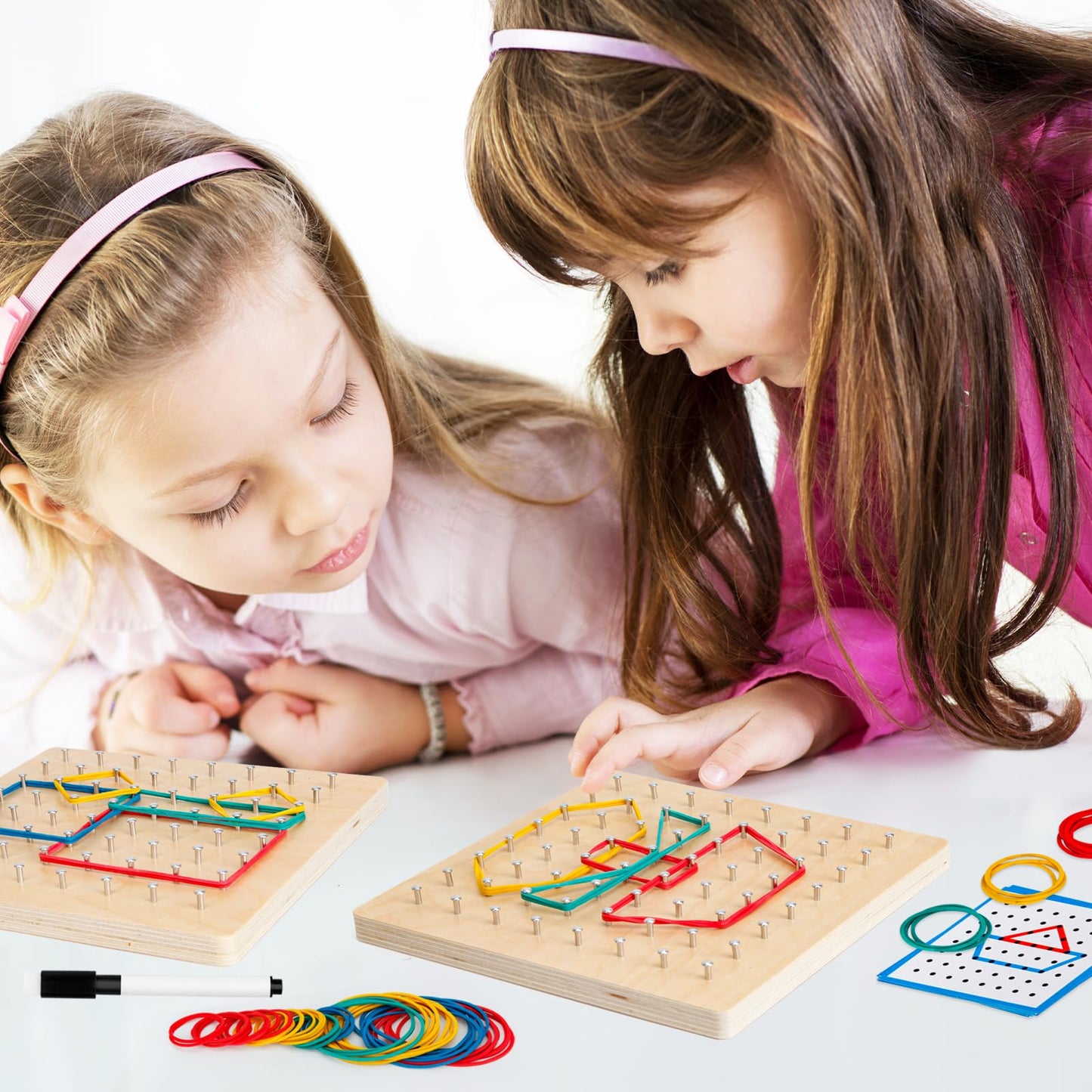 HEELWIRE 2-Pack Wooden Geoboard — Montessori Math Toy with Pattern Cards