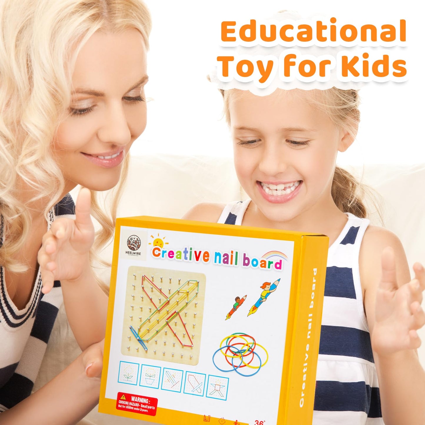 HEELWIRE 2-Pack Wooden Geoboard — Montessori Math Toy with Pattern Cards