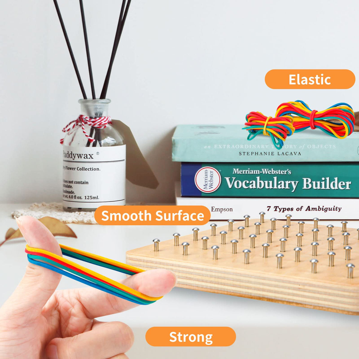 HEELWIRE Wooden Geoboard – Montessori STEM Toy with Pattern Cards & Rubber Bands (6x6x0.6 in)