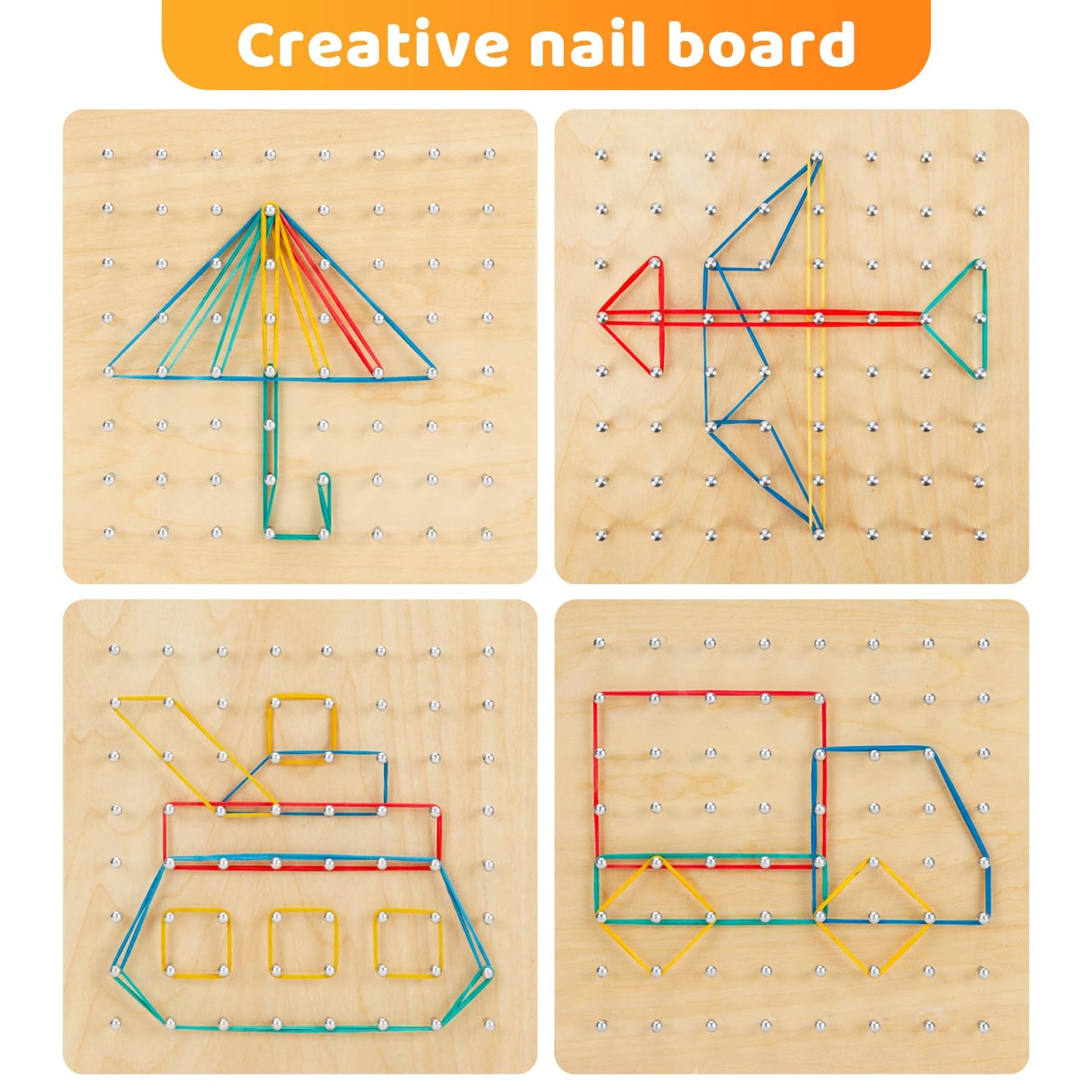 HEELWIRE 2-Pack Wooden Geoboard — Montessori Math Toy with Pattern Cards