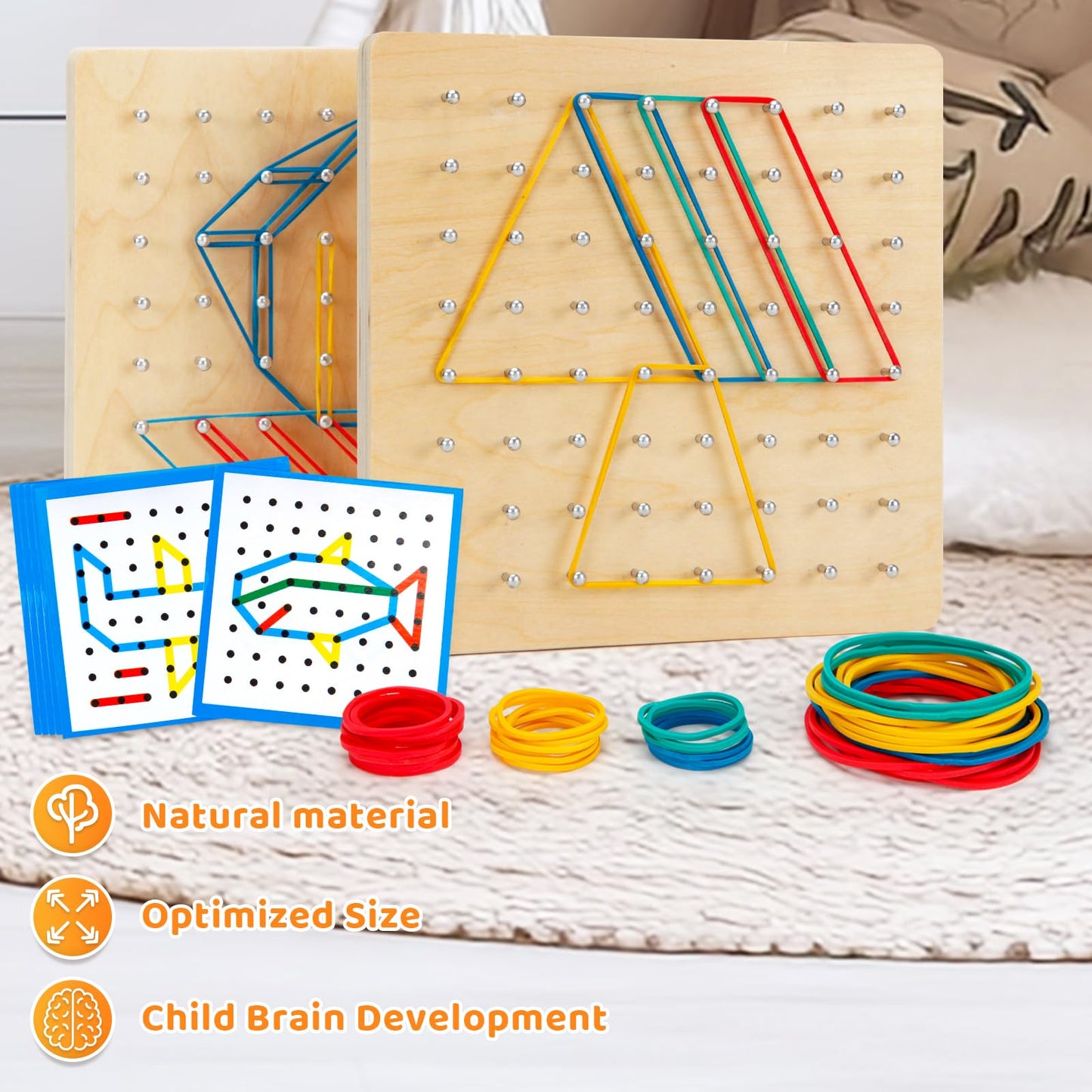 HEELWIRE 2-Pack Wooden Geoboard — Montessori Math Toy with Pattern Cards