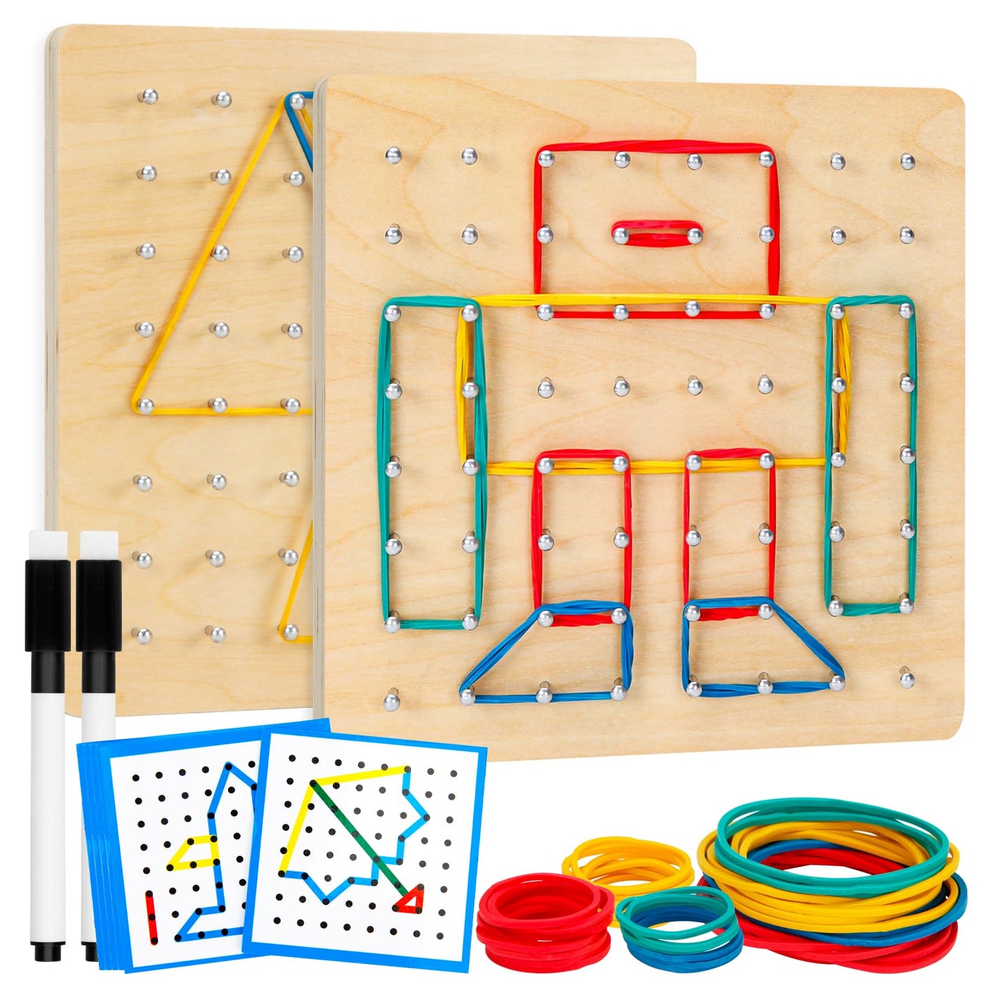 HEELWIRE 2-Pack Wooden Geoboard — Montessori Math Toy with Pattern Cards