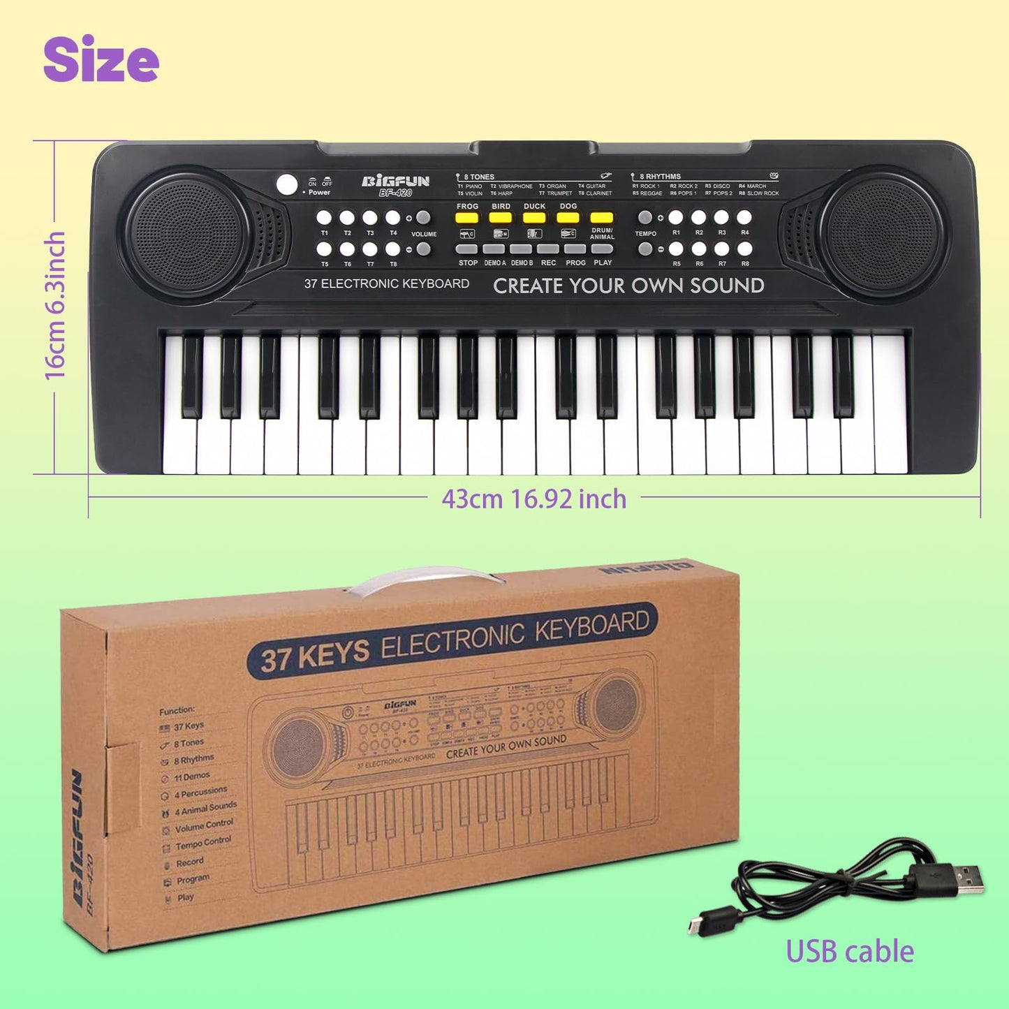 HEEPUEW Kids Piano Keyboard – 37 Keys, Portable Educational Toy for Ages 3-9