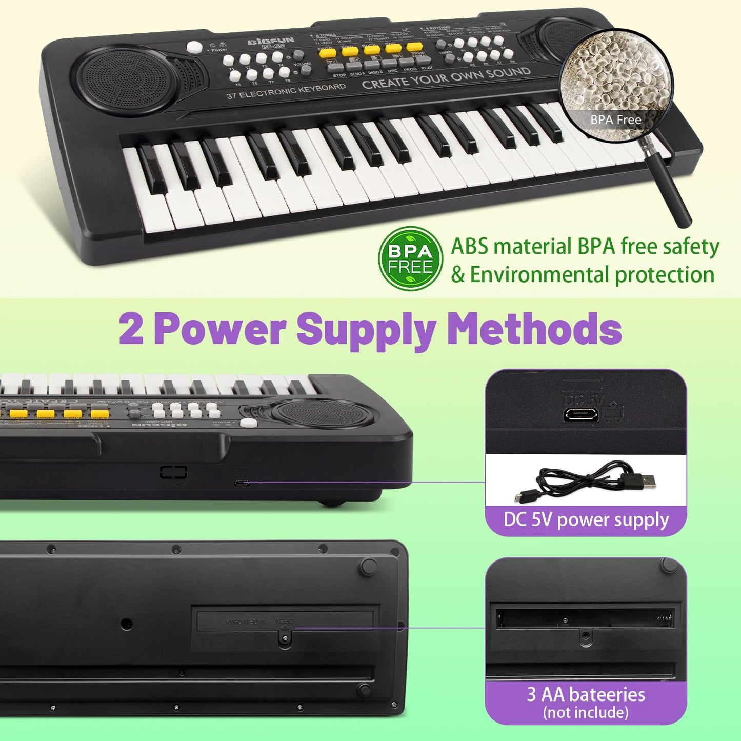 HEEPUEW Kids Piano Keyboard – 37 Keys, Portable Educational Toy for Ages 3-9
