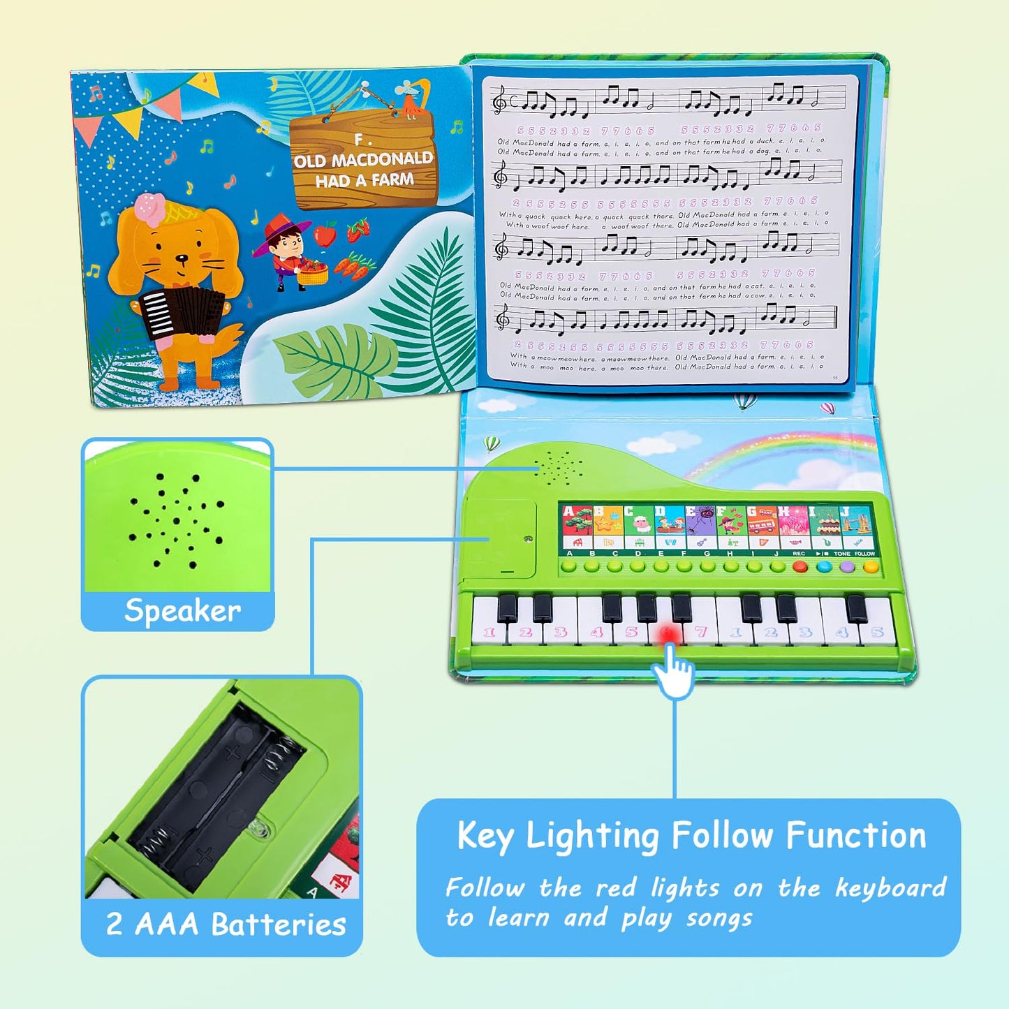 HEEPUEW Toddler Piano Keyboard with Book – Educational Musical Toy for Ages 3-6