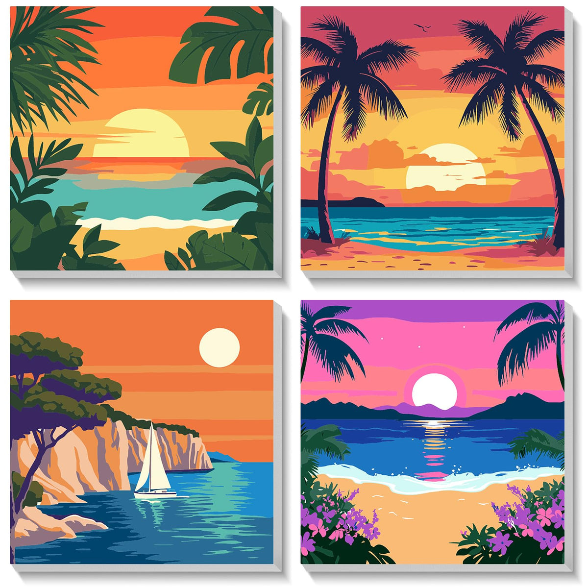HEIBAGO Framed Paint by Numbers Kit for Kids — 4 Landscape Sets, Ages 8-12, 8x8 in