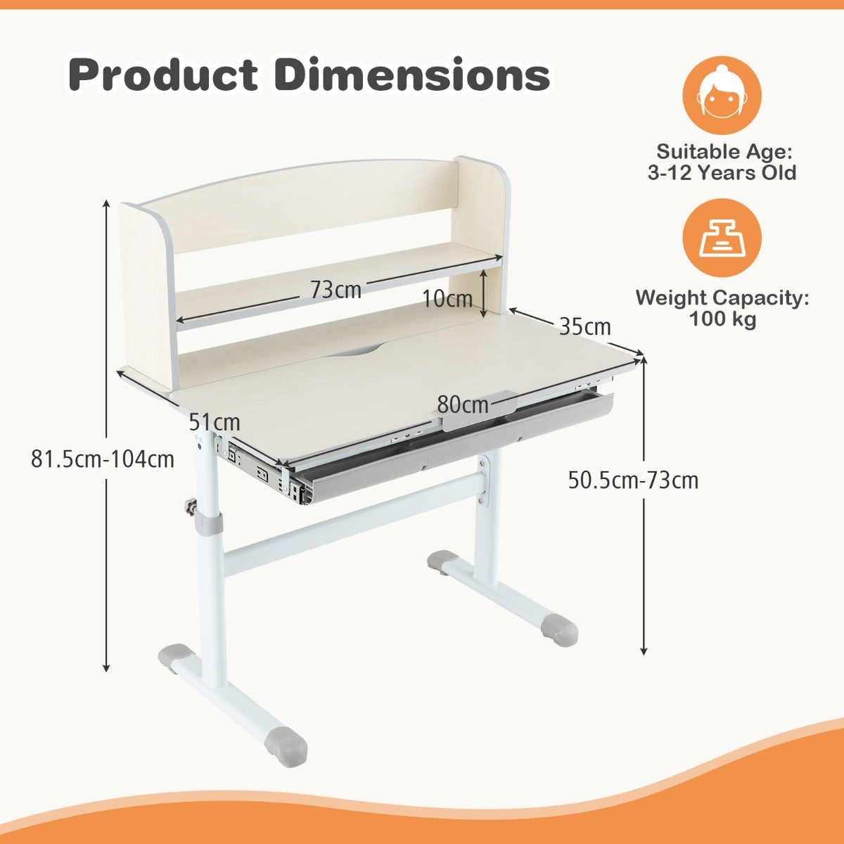 Height Adjustable Children Writing Table with Tilt Desktop and Hutch-Blue