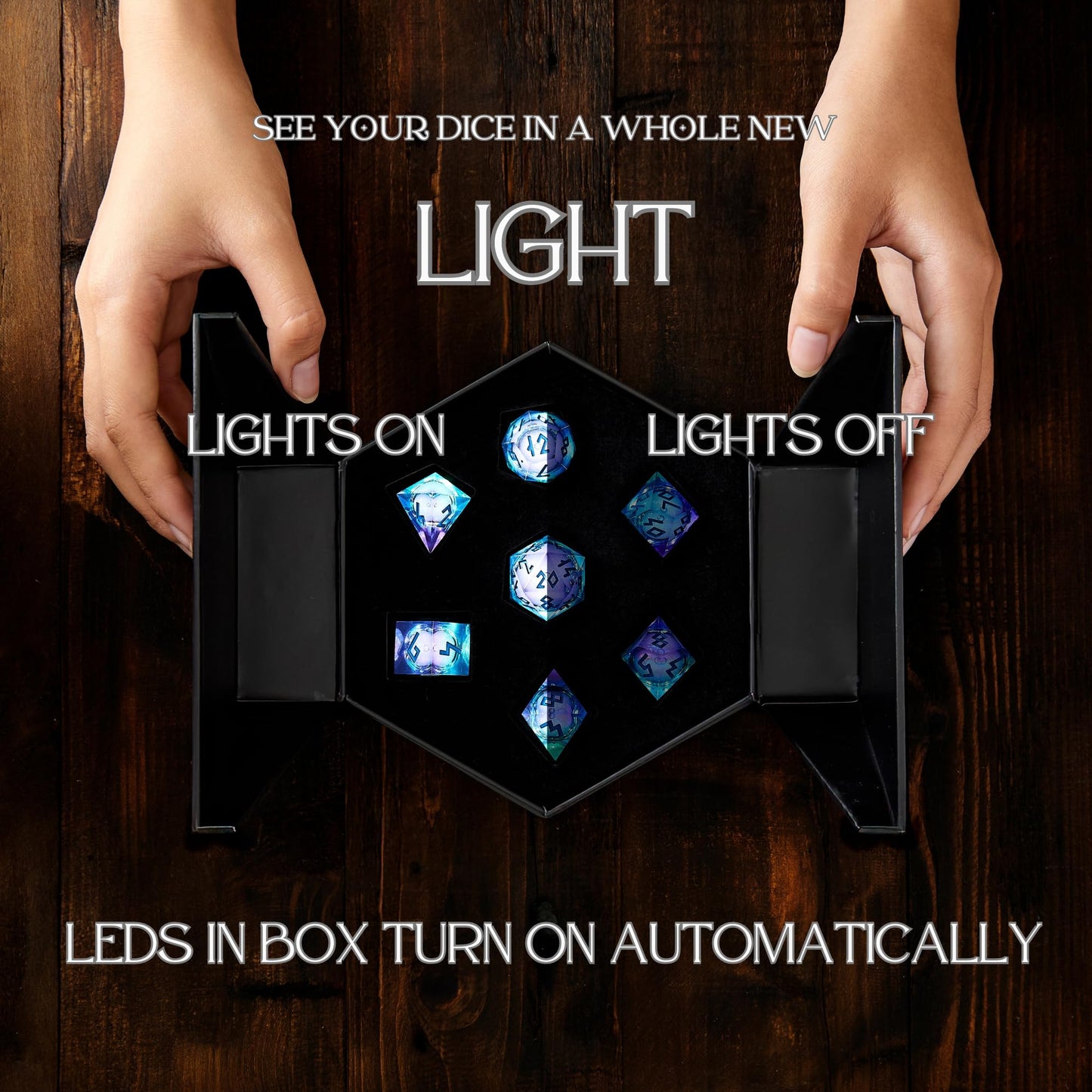 HEIMDALLR Aurora: Liquid Core 7-Piece D&D Dice with LED Display Case