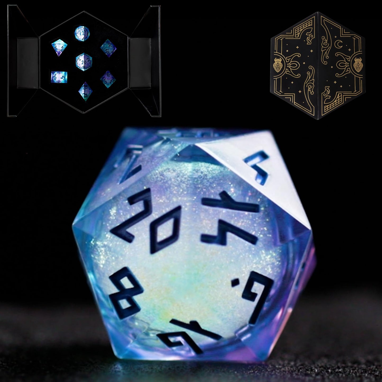 HEIMDALLR Aurora: Liquid Core 7-Piece D&D Dice with LED Display Case